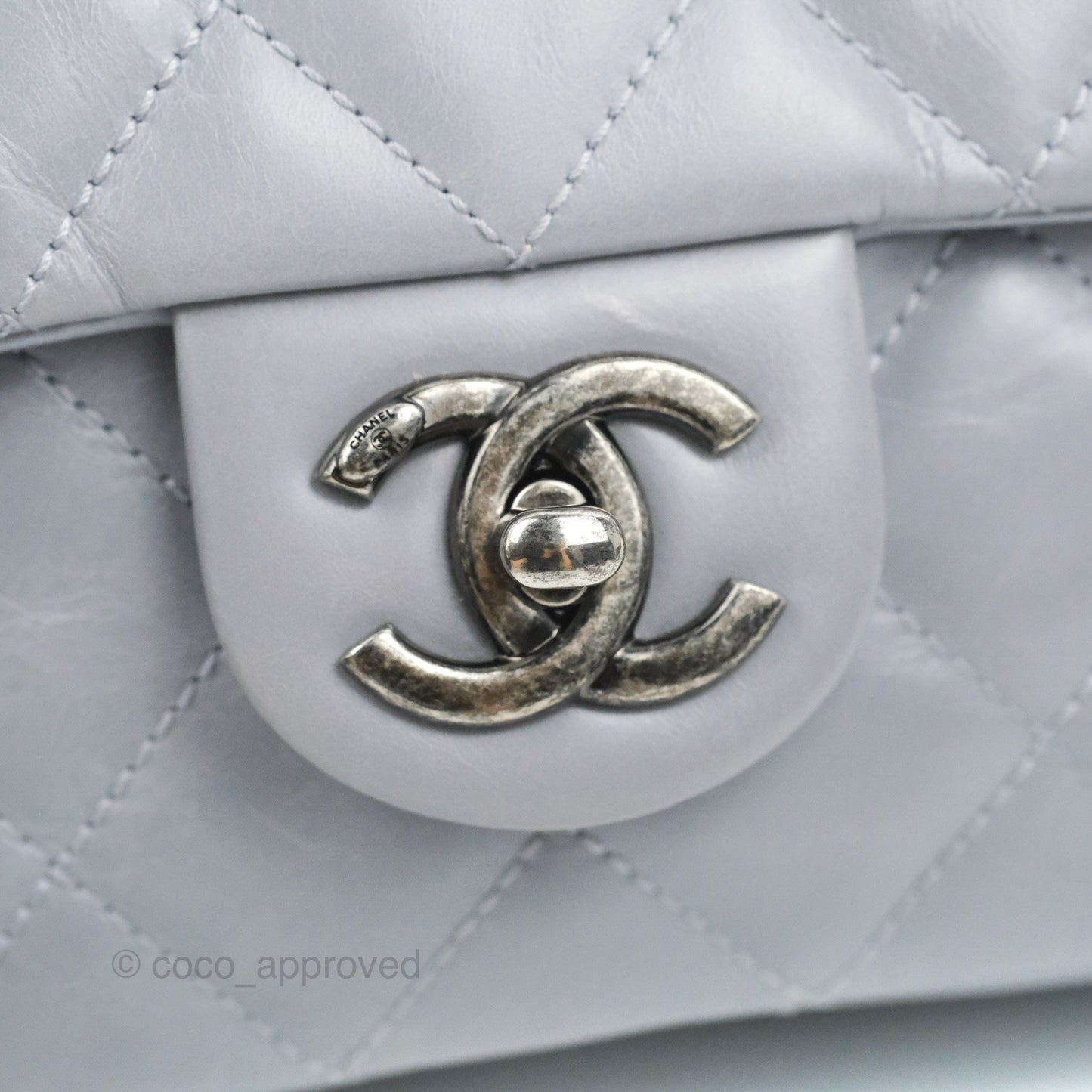 Chanel Medium Easy Flap Bag Light Grey Blue Aged Calfskin Ruthenium Hardware