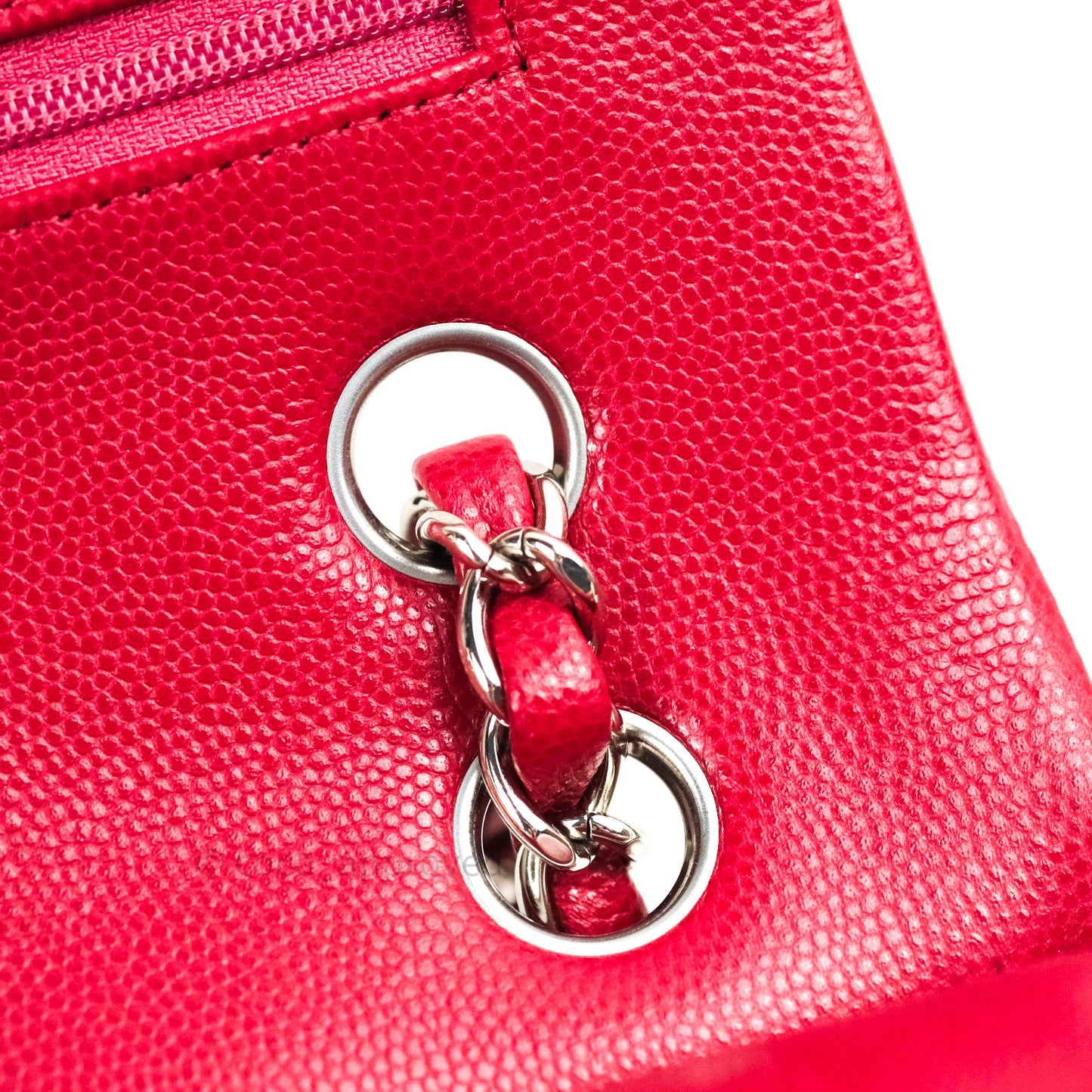 Chanel Classic M/L Medium Double Flap Bag Red Caviar Silver Hardware 18B