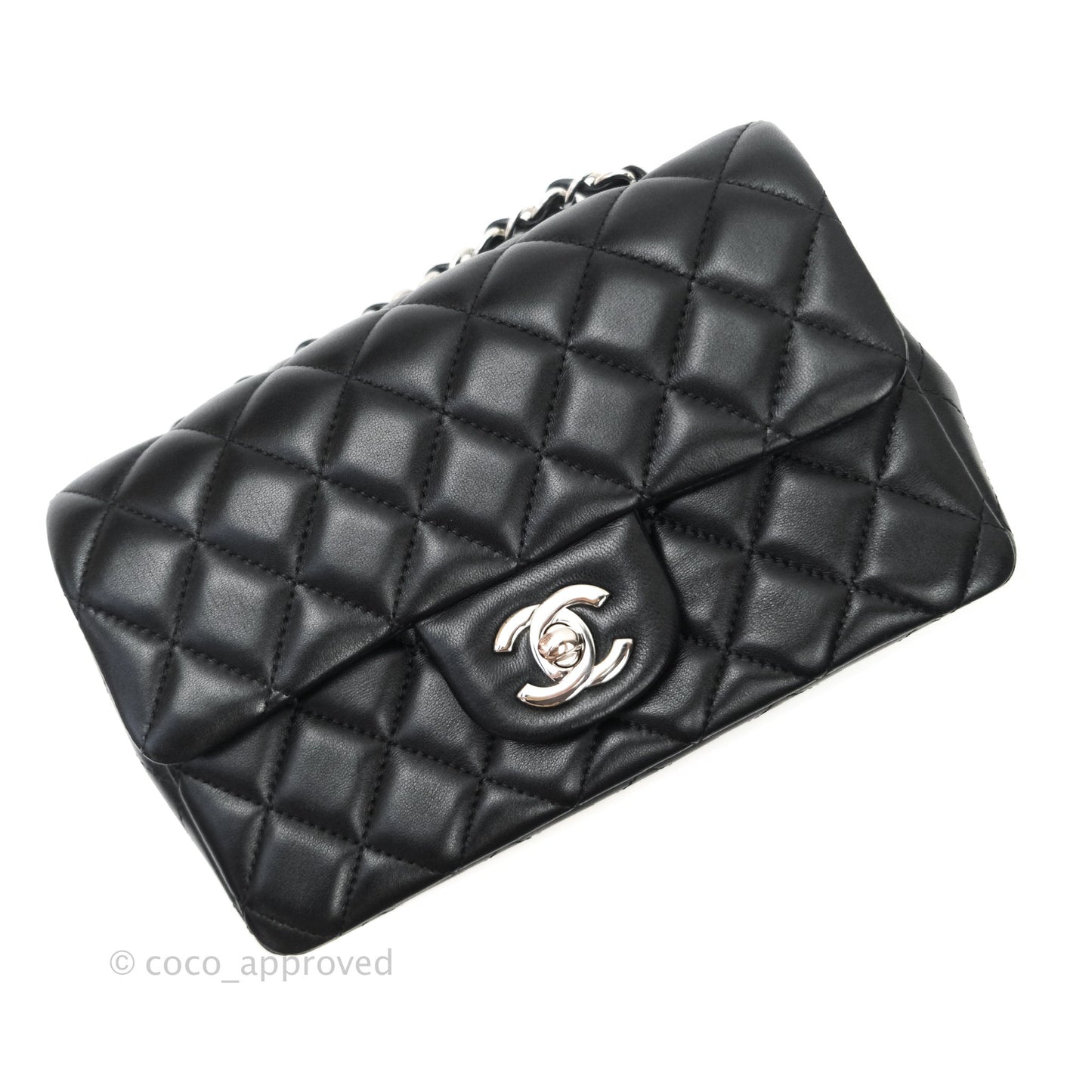 Chanel Quilted Mini Rectangular Black Lambskin Silver Hardware
