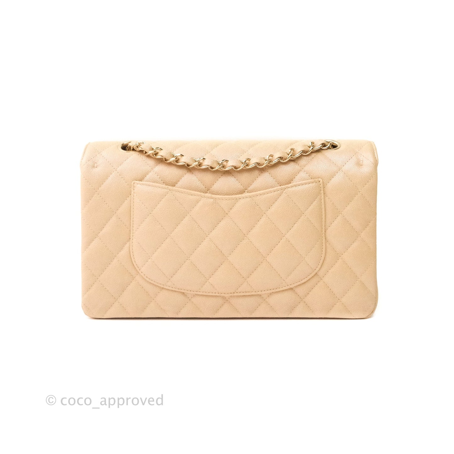 Chanel Classic M/L Medium Double Flap Iridescent Beige Caviar Gold Hardware 19S