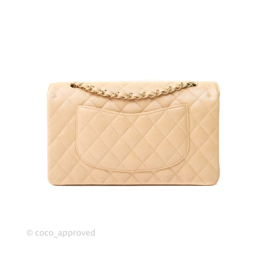 Chanel Classic M/L Medium Double Flap Iridescent Beige Caviar Gold Hardware 19S