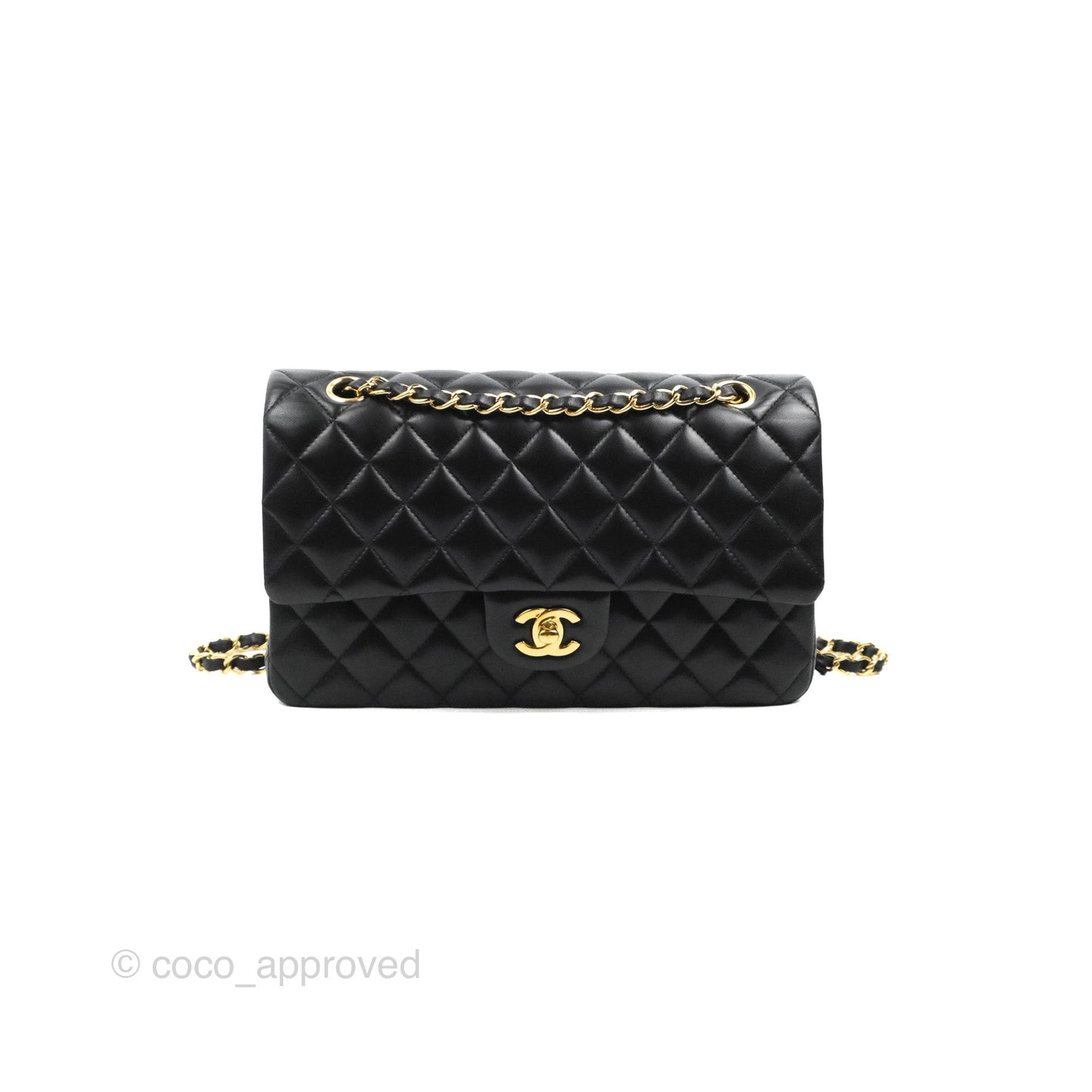 Chanel Classic M/L Medium Flap Quilted Black Lambskin Gold Hardware