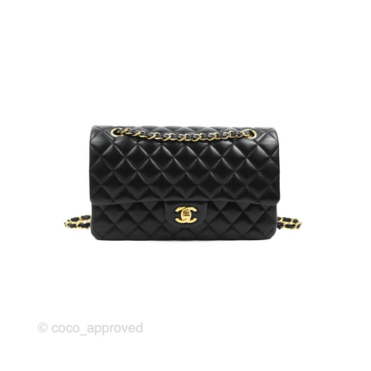 Chanel Classic M/L Medium Flap Quilted Black Lambskin Gold Hardware