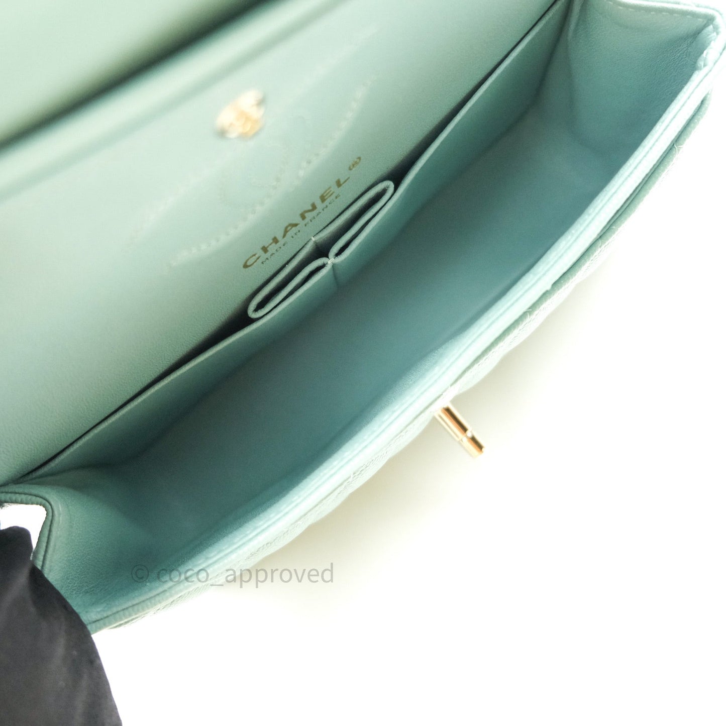 Chanel Classic Small S/M Flap Tiffany Blue Caviar Light Gold Hardware