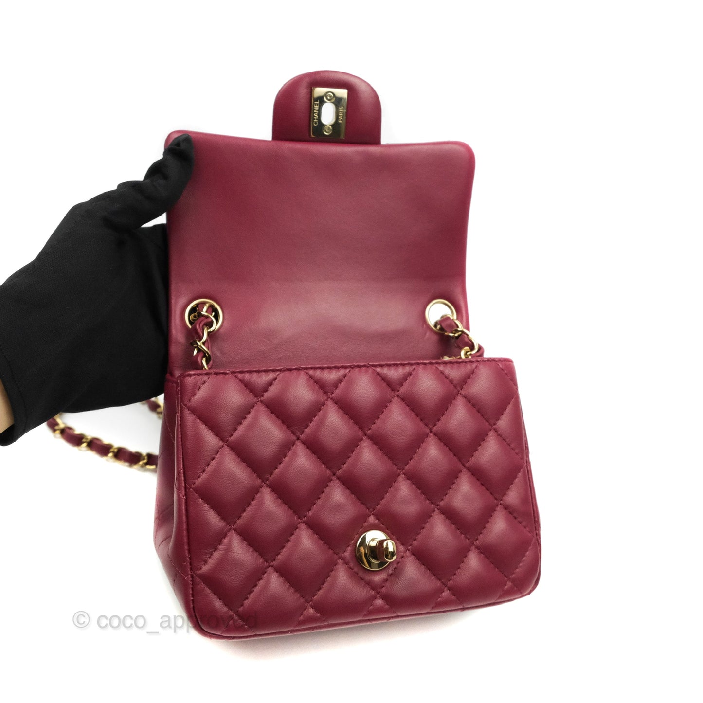 Chanel Quilted Mini Square Dark Red Burgundy Lambskin Gold Hardware 21K