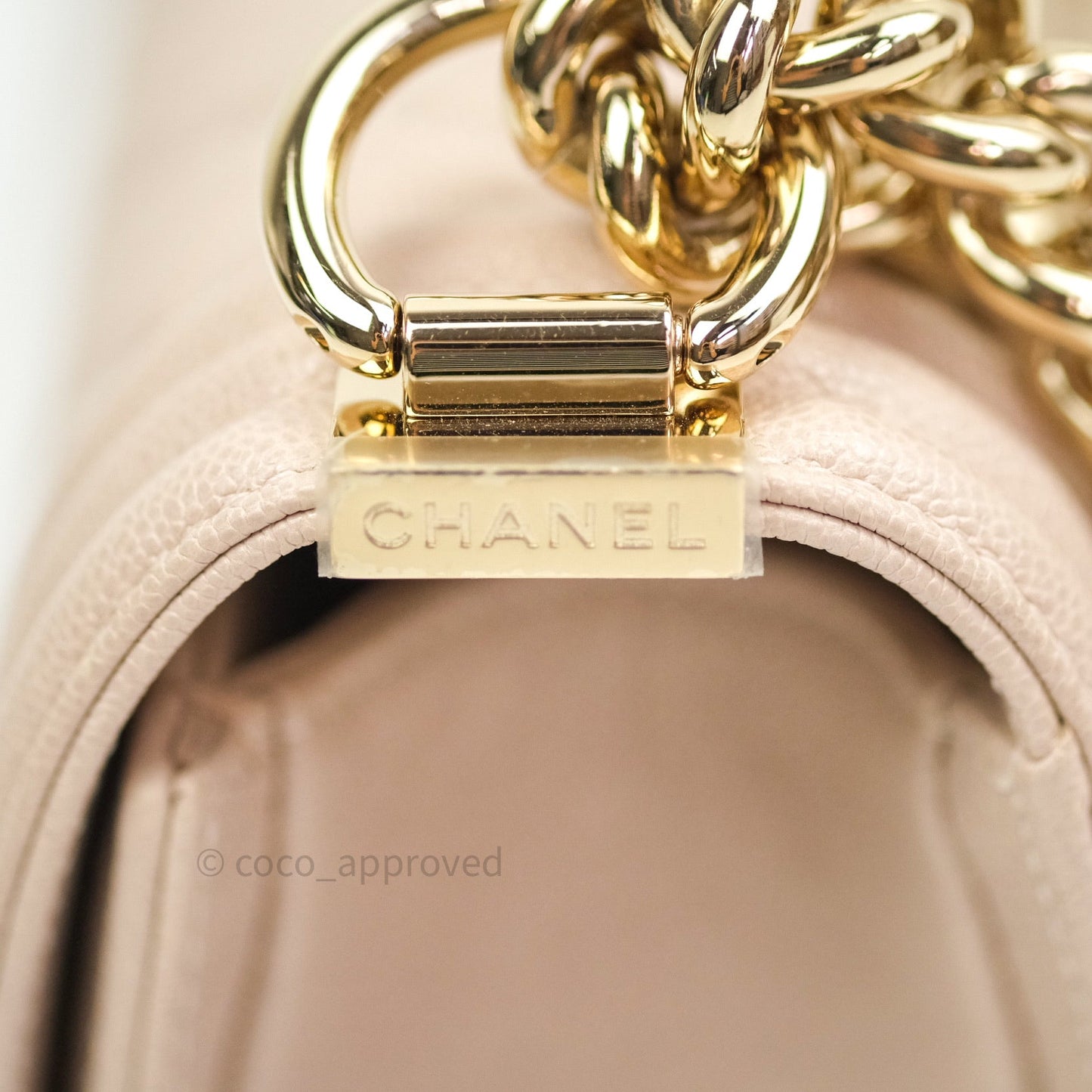 Chanel Quilted Medium Caviar Boy Flap Light Beige Light Gold Hardware