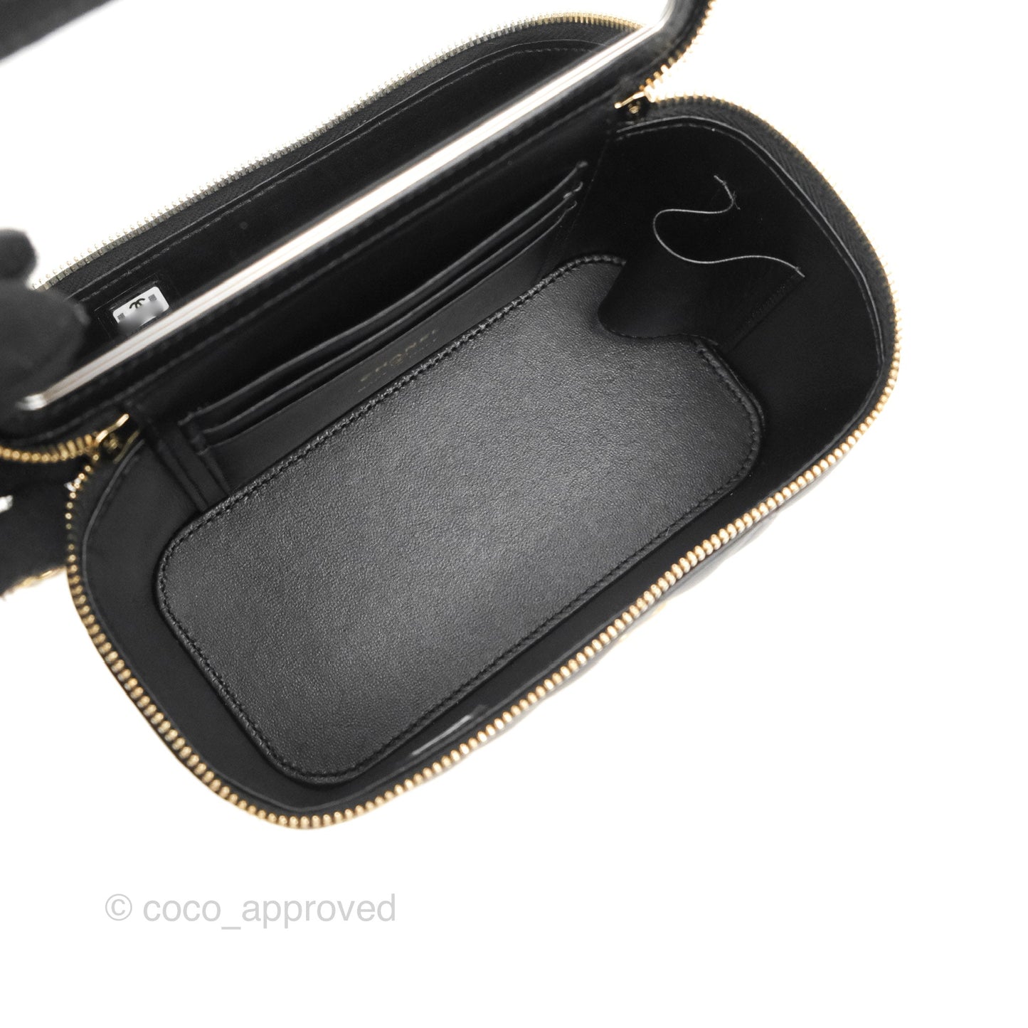 Chanel Vanity Rectangular Metal Top Handle Black Lambskin Aged Gold Hardware 22B