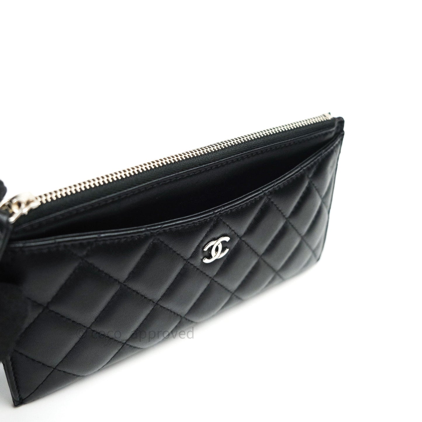 Chanel O Case Phone Case Pouch Card Holder Black Lambskin Silver Hardware