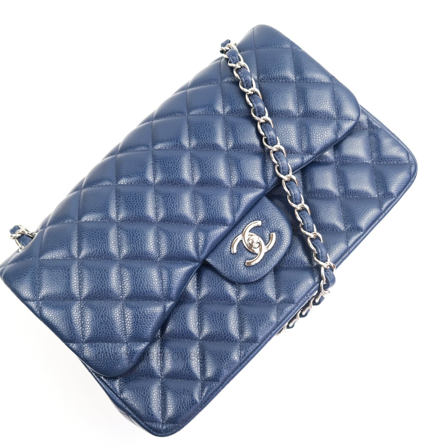 Chanel Classic Jumbo Quilted Double Flap Blue Caviar Silver Hardware⁣⁣