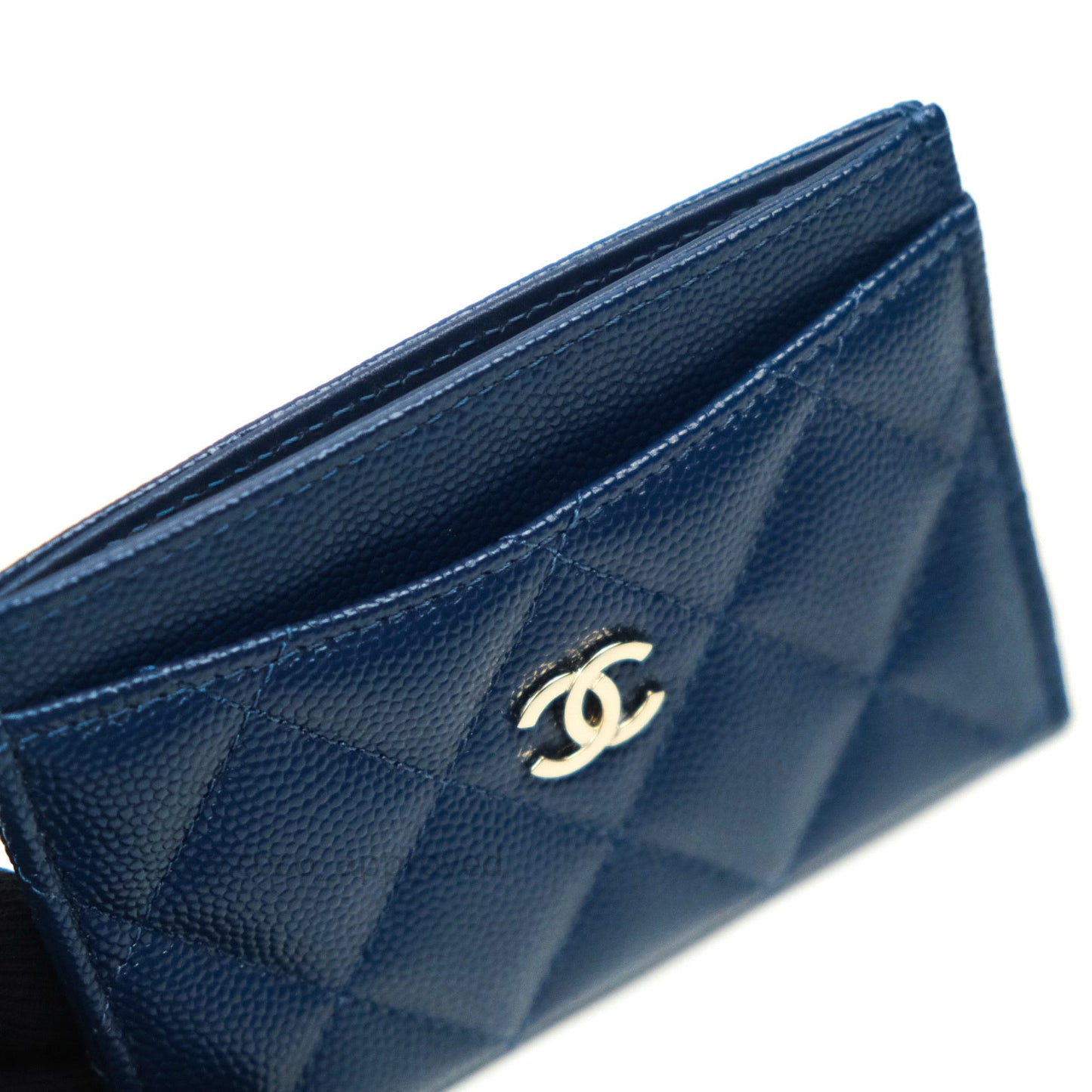 Chanel Quilted Classic Navy Caviar Gold Hardware Flat Card Holder