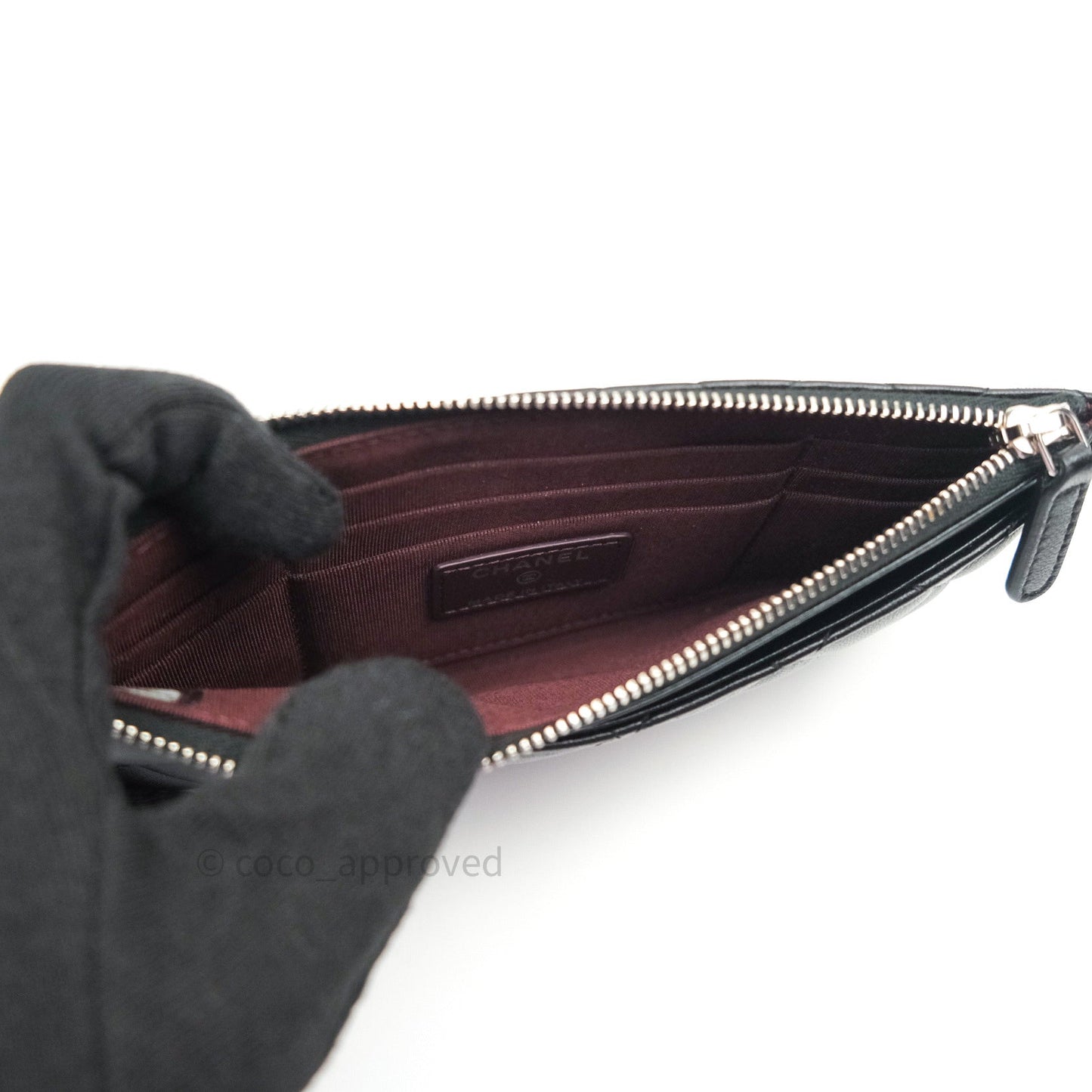 Chanel O Case Phone Case Pouch Card Holder Black Lambskin Silver Hardware