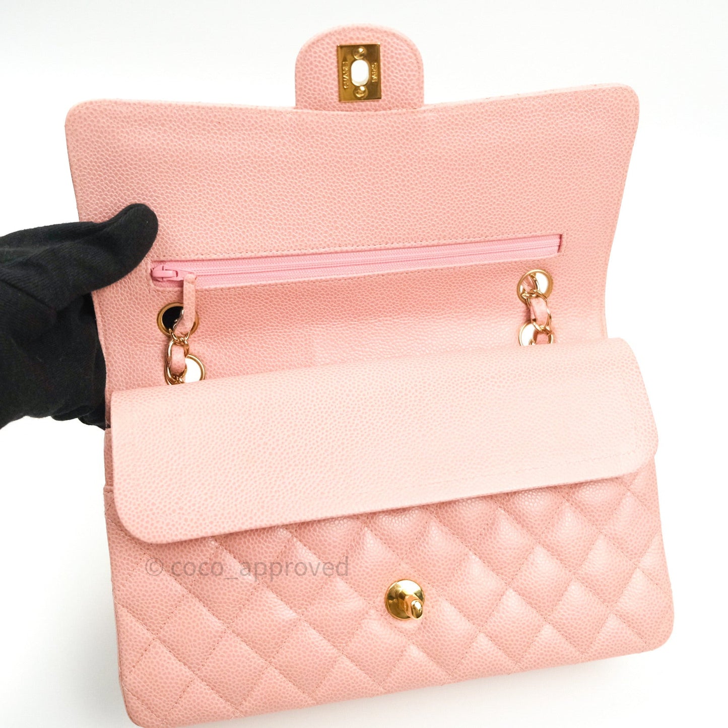 Chanel Classic M/L Medium Double Flap Bag Pink Caviar 24K Gold Hardware