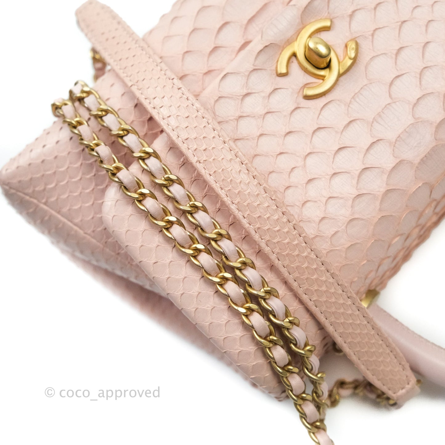 Chanel Quilted Mini Coco Handle Baby Pink Python Gold Hardware