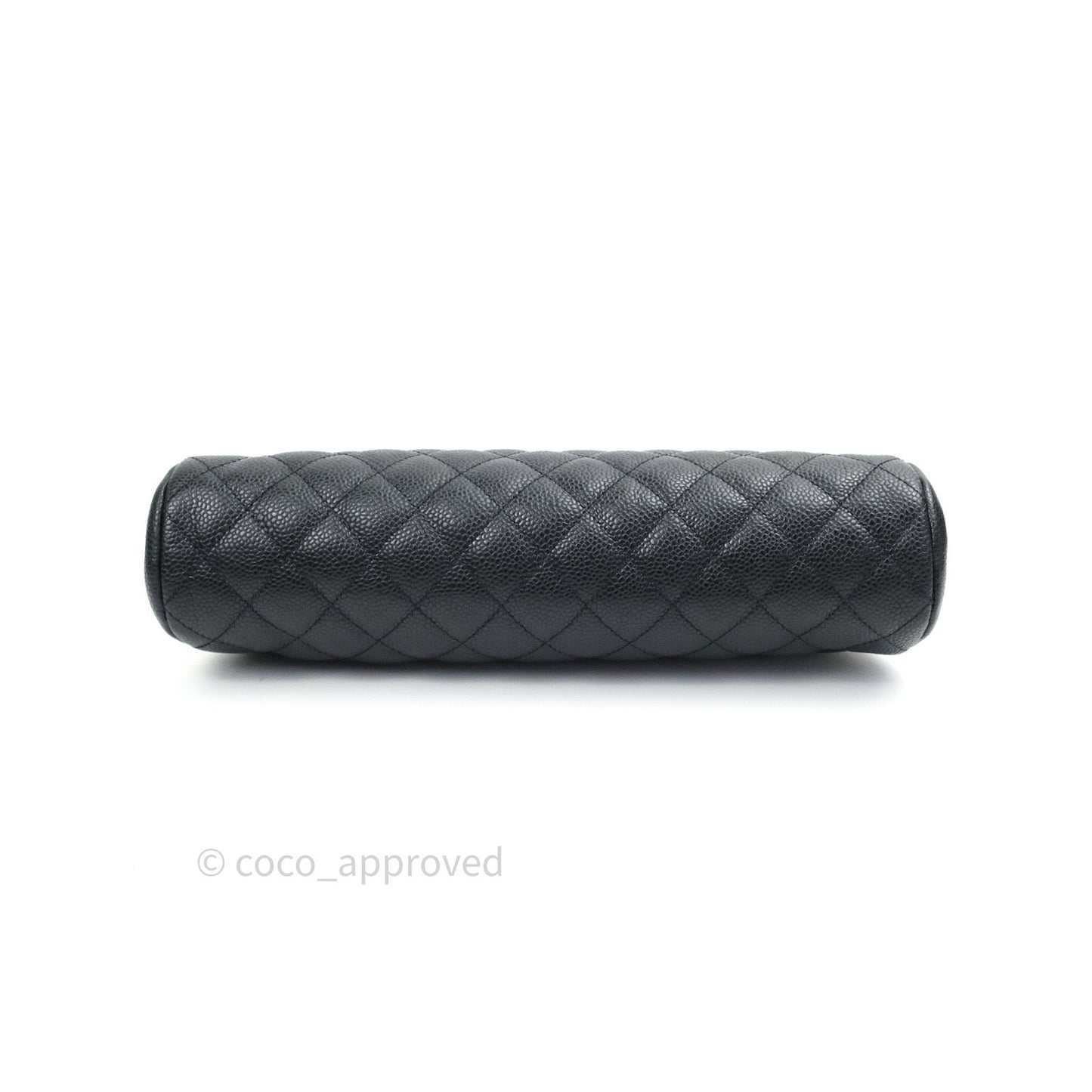 Chanel Quilted Timeless Kisslock Clutch Black Caviar Silver Hardware