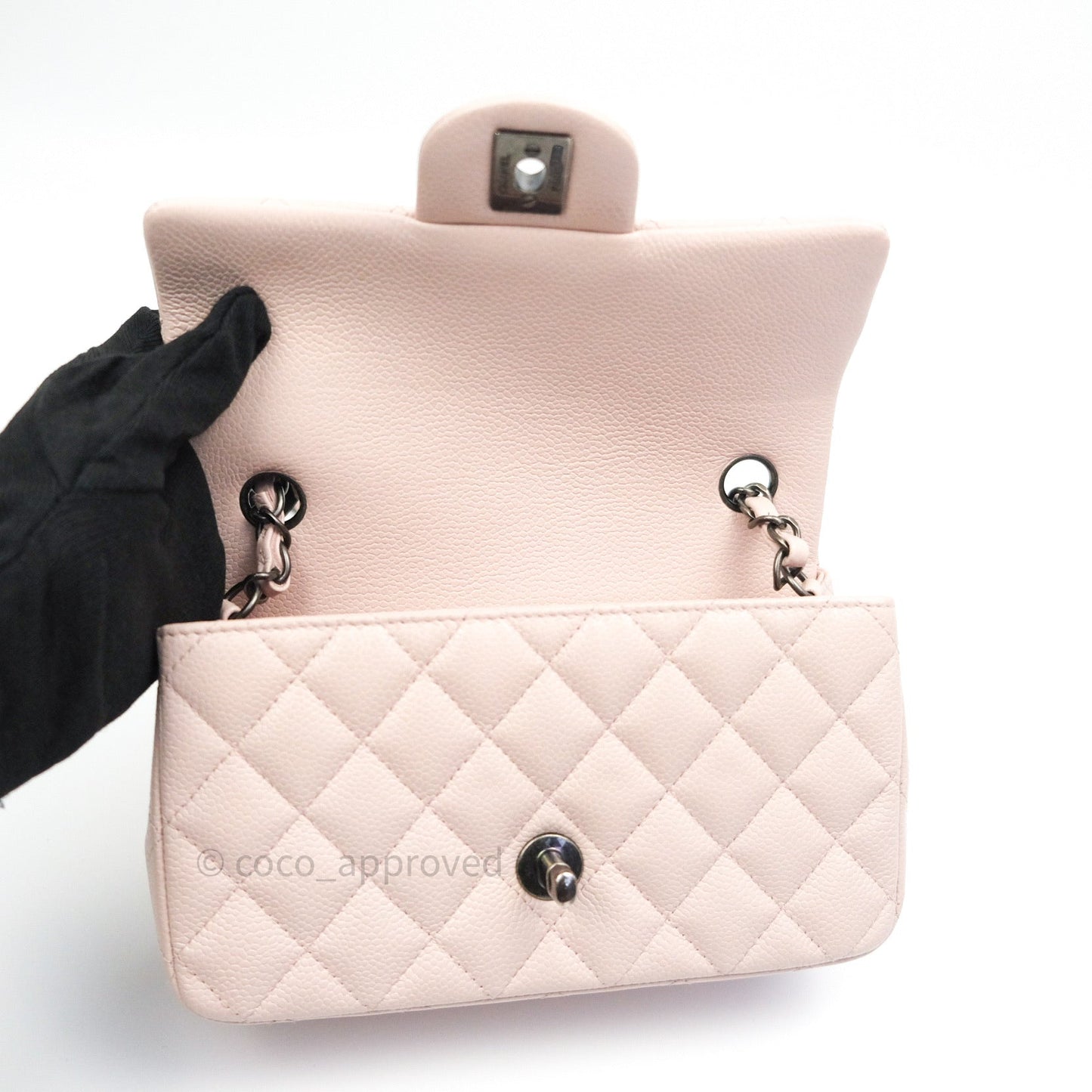 Chanel Quilted Mini Rectangular Sakura Pink Caviar Ruthenium Hardware