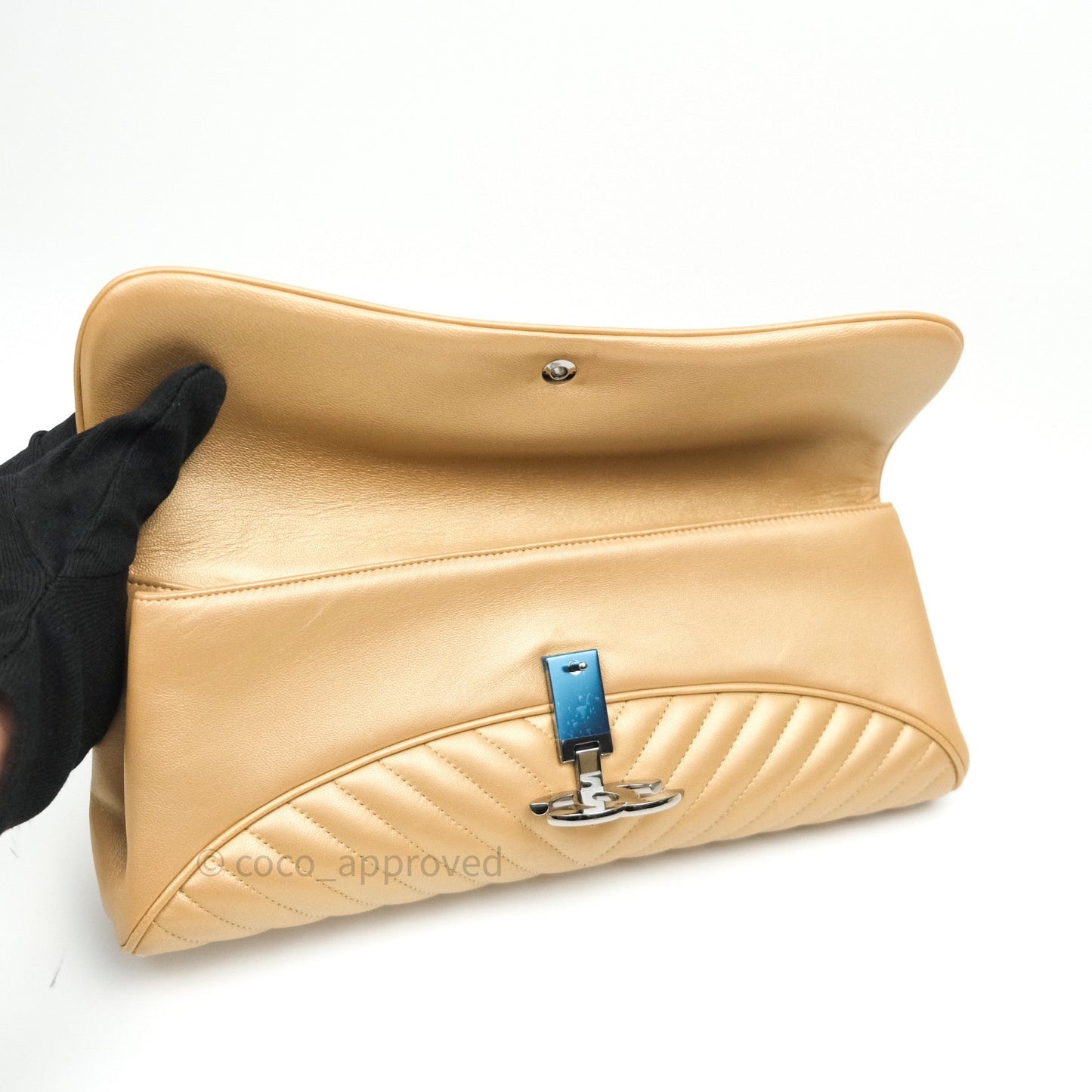 Chanel Clutch Gold Calfskin Chevron Silver Hardware