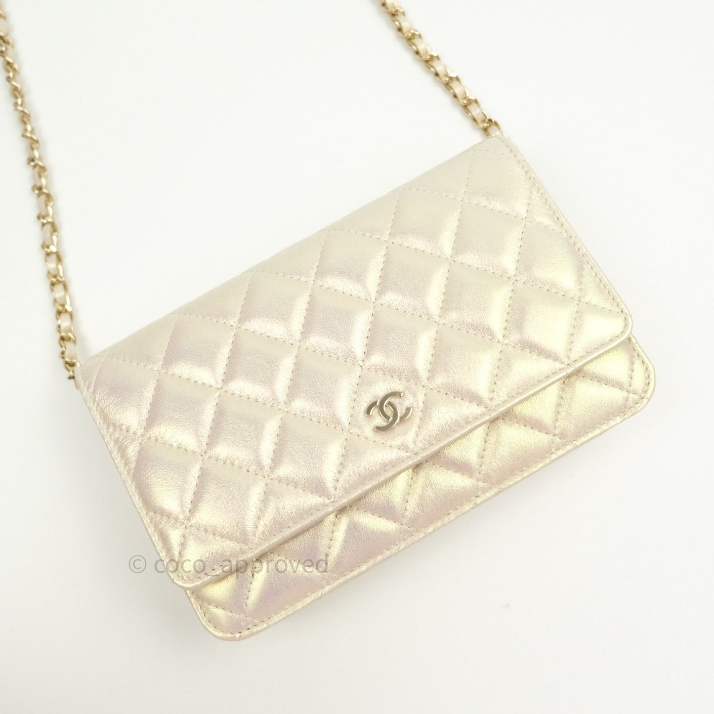 Chanel Quilted Wallet on Chain WOC Iridescent Ivory Gold Hardware 20A