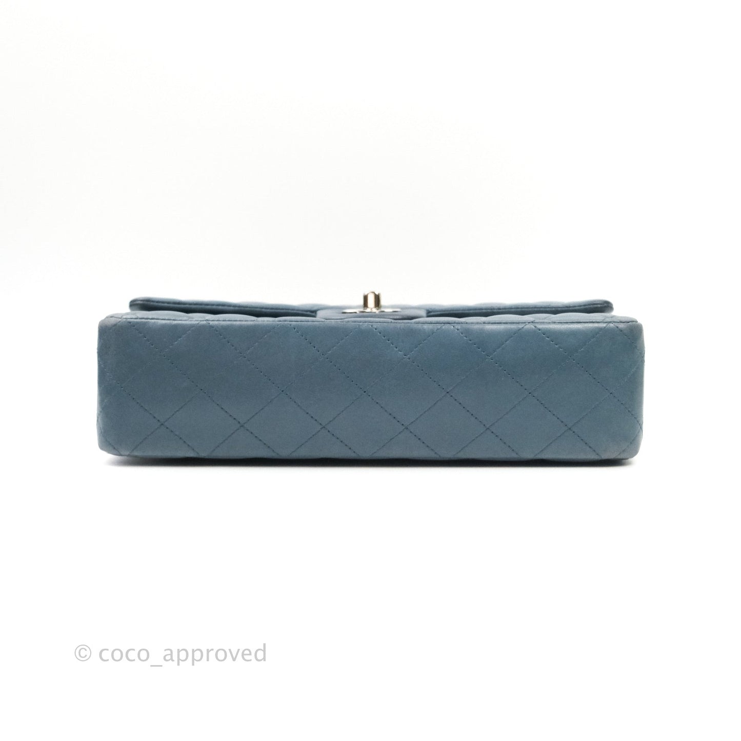 Chanel Classic M/L Medium Double Flap Blue Silver Hardware