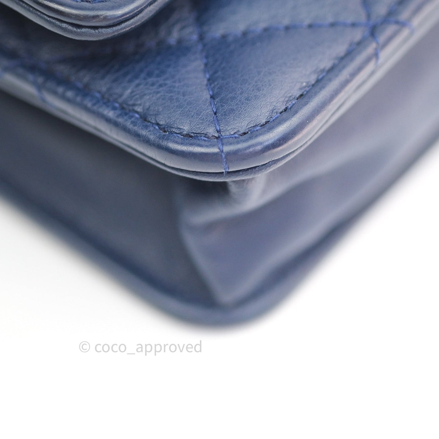 Chanel Quilted Boy Wallet on Chain WOC Blue Grained Calfskin Ruthenium Hardware