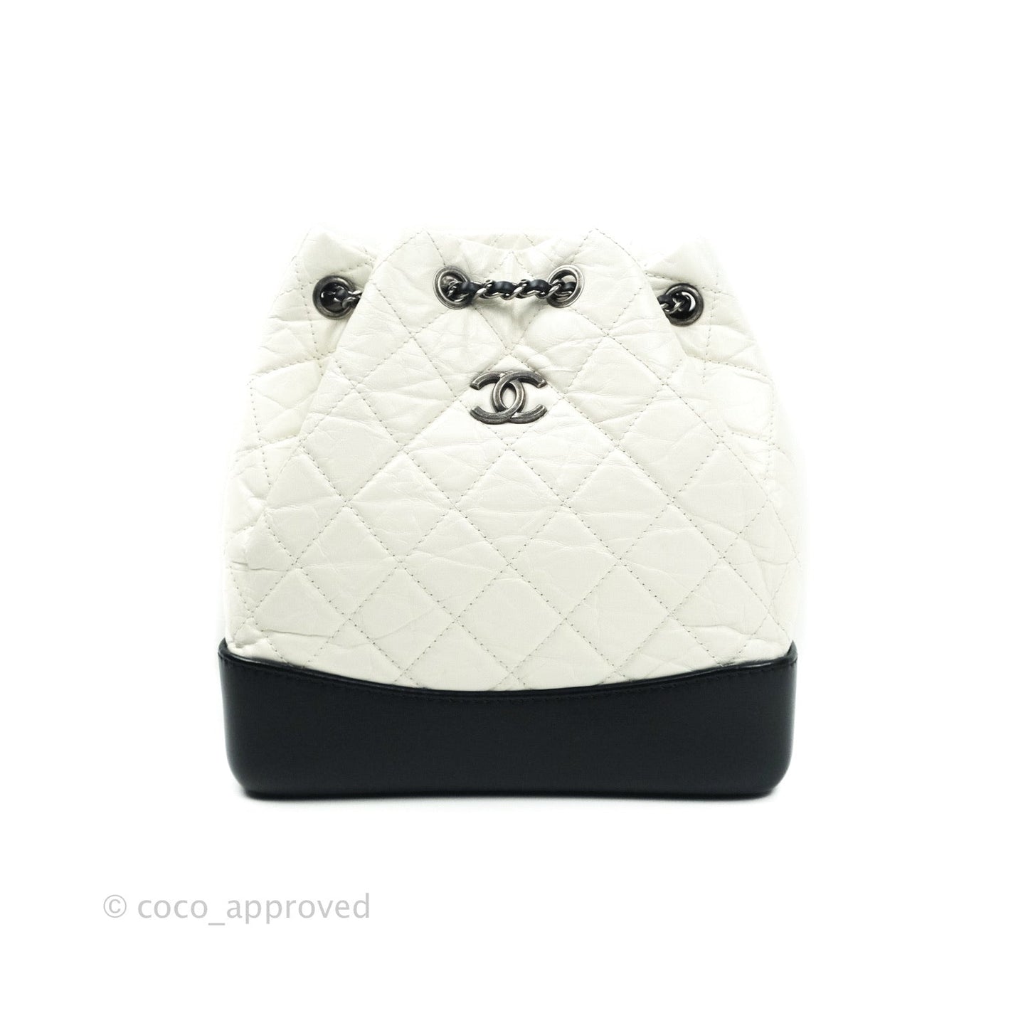 Chanel Gabrielle Backpack Black Aged Calfskin Small White Black