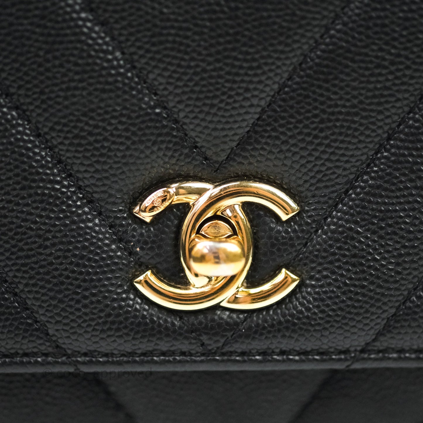 Chanel Mini Coco Handle Chevron Black Caviar Gold Hardware