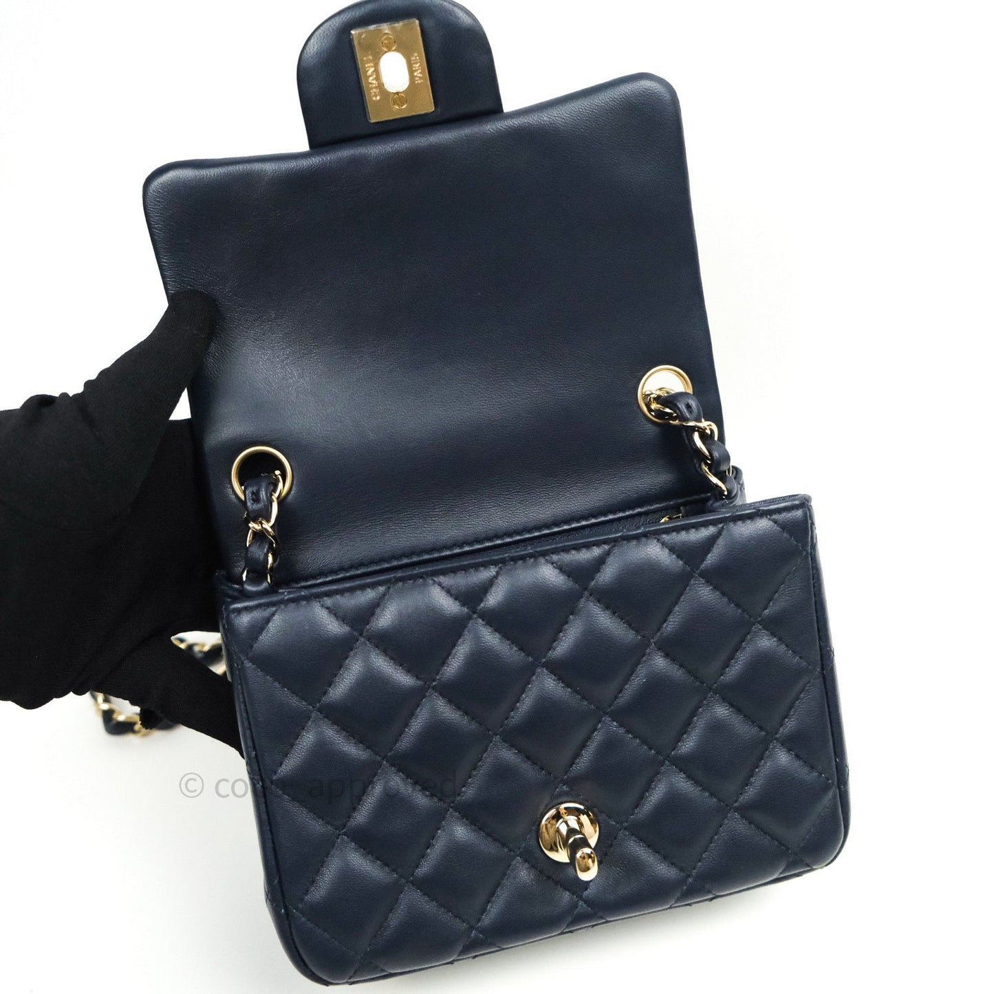 Chanel Mini Square Navy Lambskin Gold Hardware