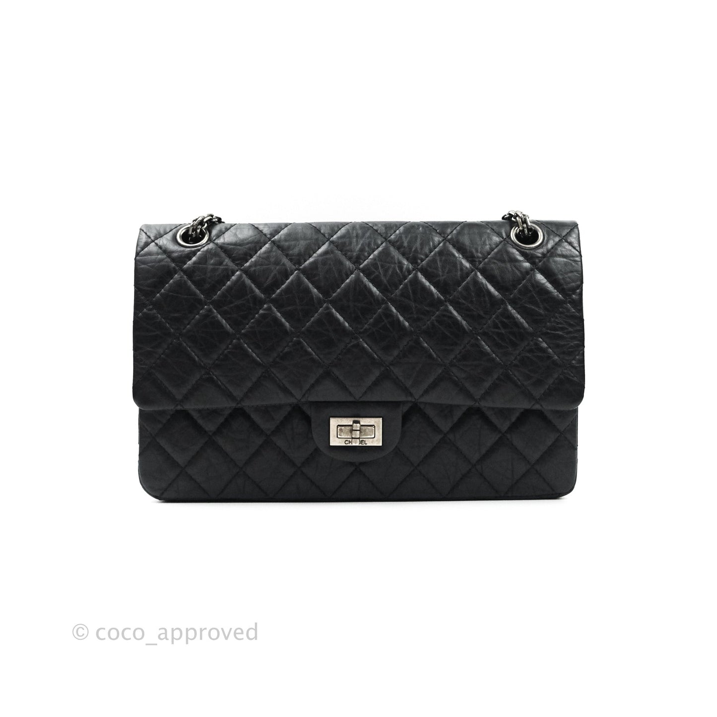 Chanel 2.55 Quilted Reissue 226 Black Aged Calfskin Ruthenium Hardware