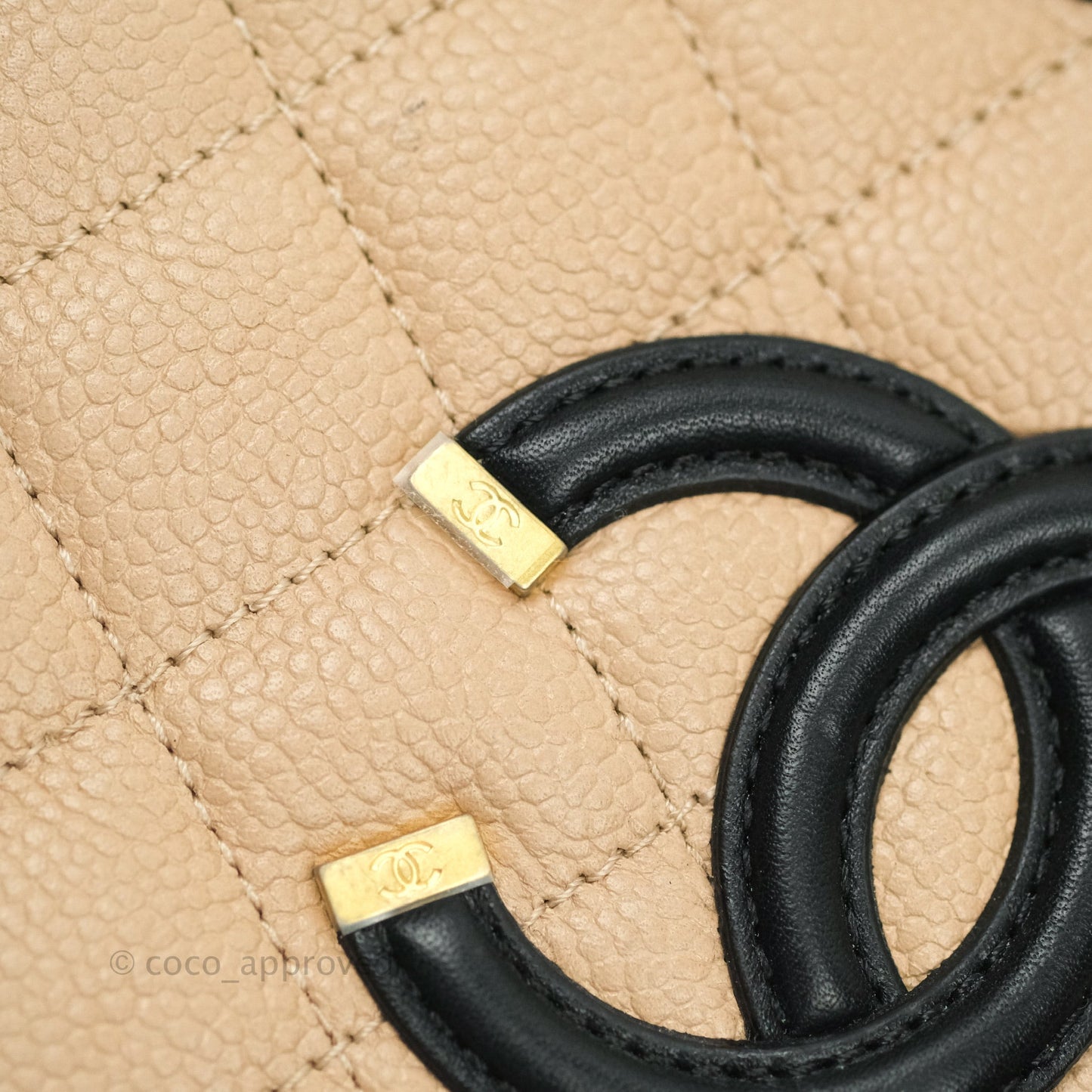 Chanel Quilted Small CC Filigree Vanity Case Beige Black Caviar