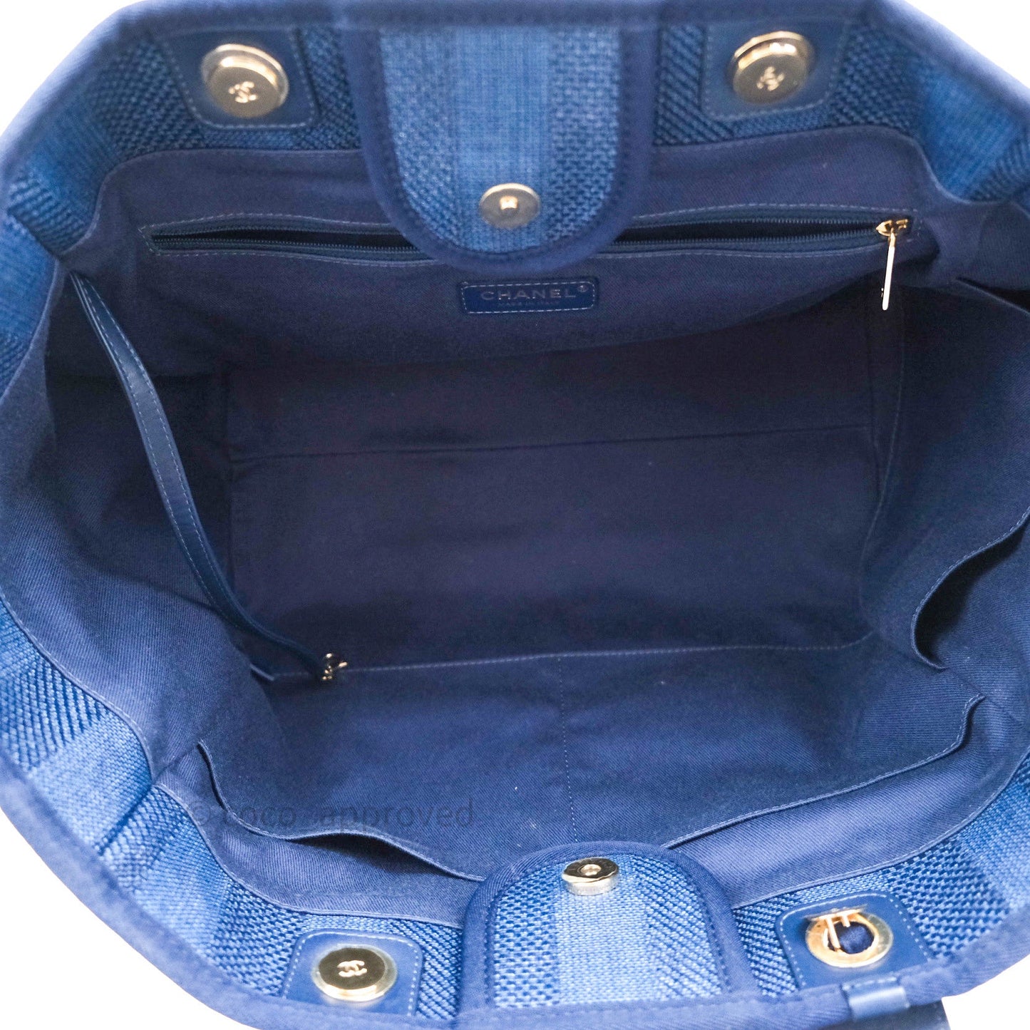 Chanel Canvas Large Deauville Tote Navy Blue Stripe 20S