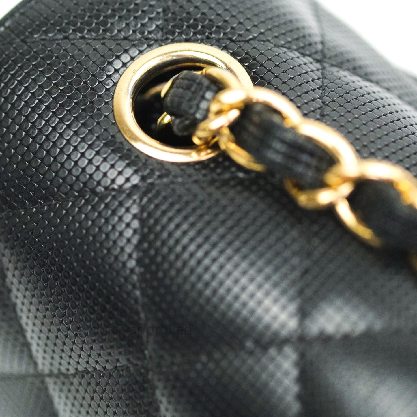 Chanel Metallic Calfskin Quilted Pixel Effect Mini Rectangular Flap Black Gold Hardware