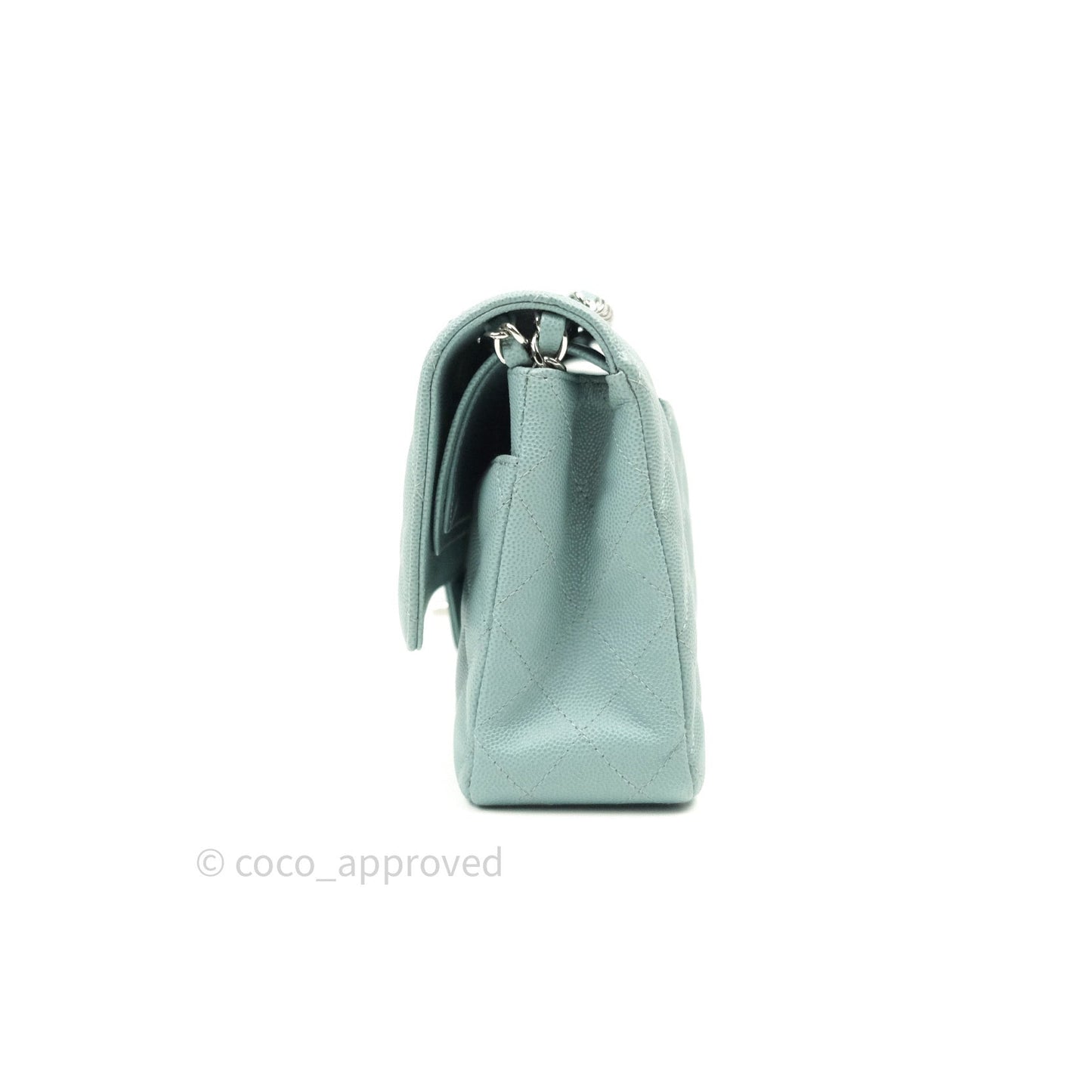 Chanel Classic M/L Medium Double Flap Bag Light Blue Caviar Silver Hardware 18C