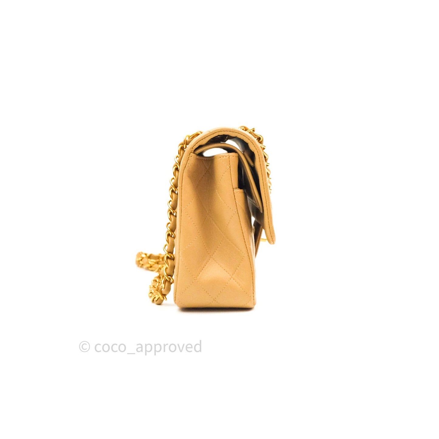 Chanel Vintage M/L Medium Double Flap Bag Beige Lambskin 24K Gold Hardware