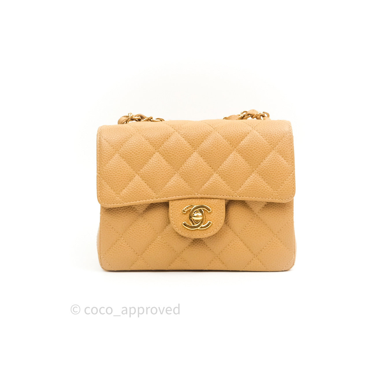 Chanel Quilted Vintage Mini Square Flap Beige Caviar 24K Gold Hardware