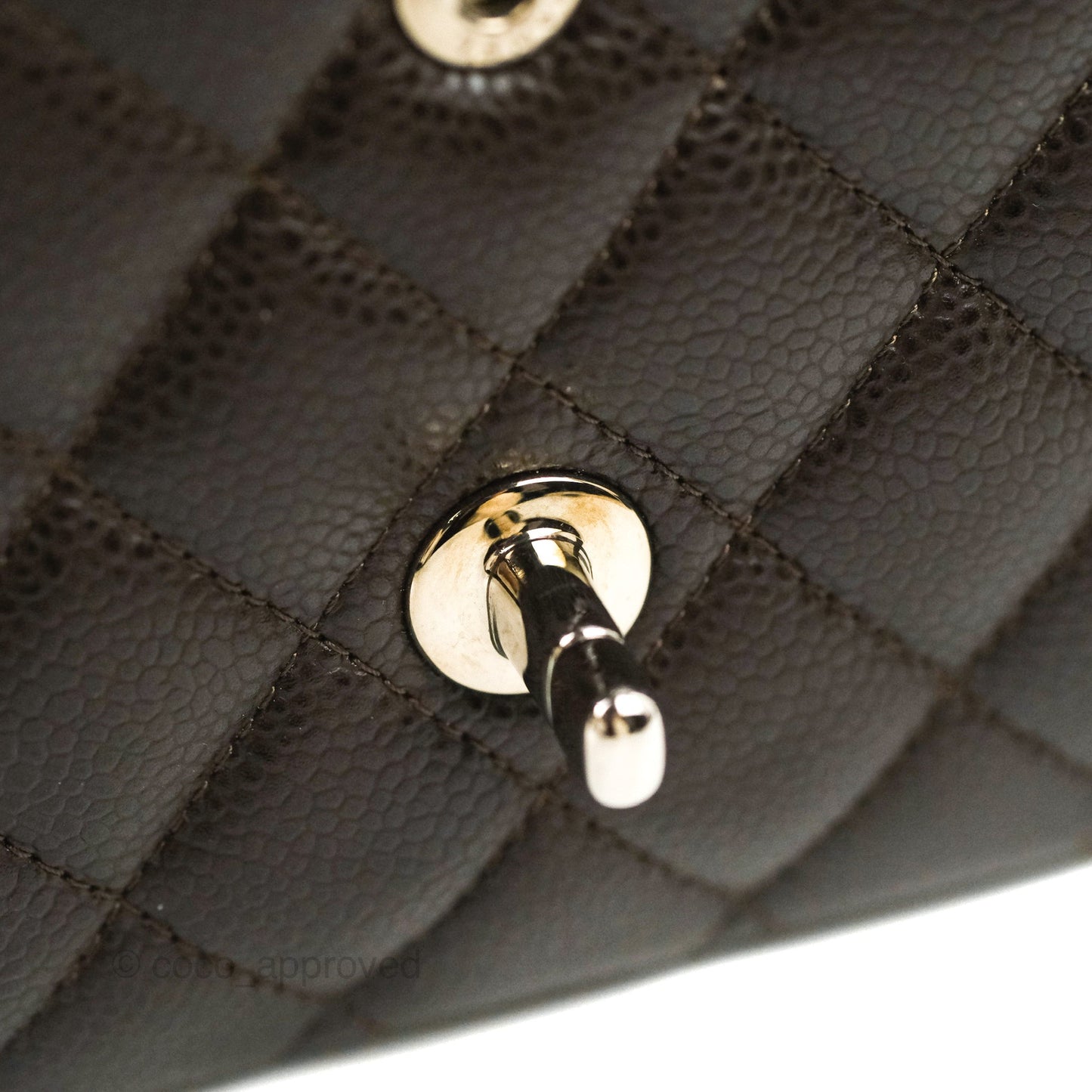 Chanel Classic M/L Medium Flap Quilted Dark Chocolate Brown Caviar Silver Hardware