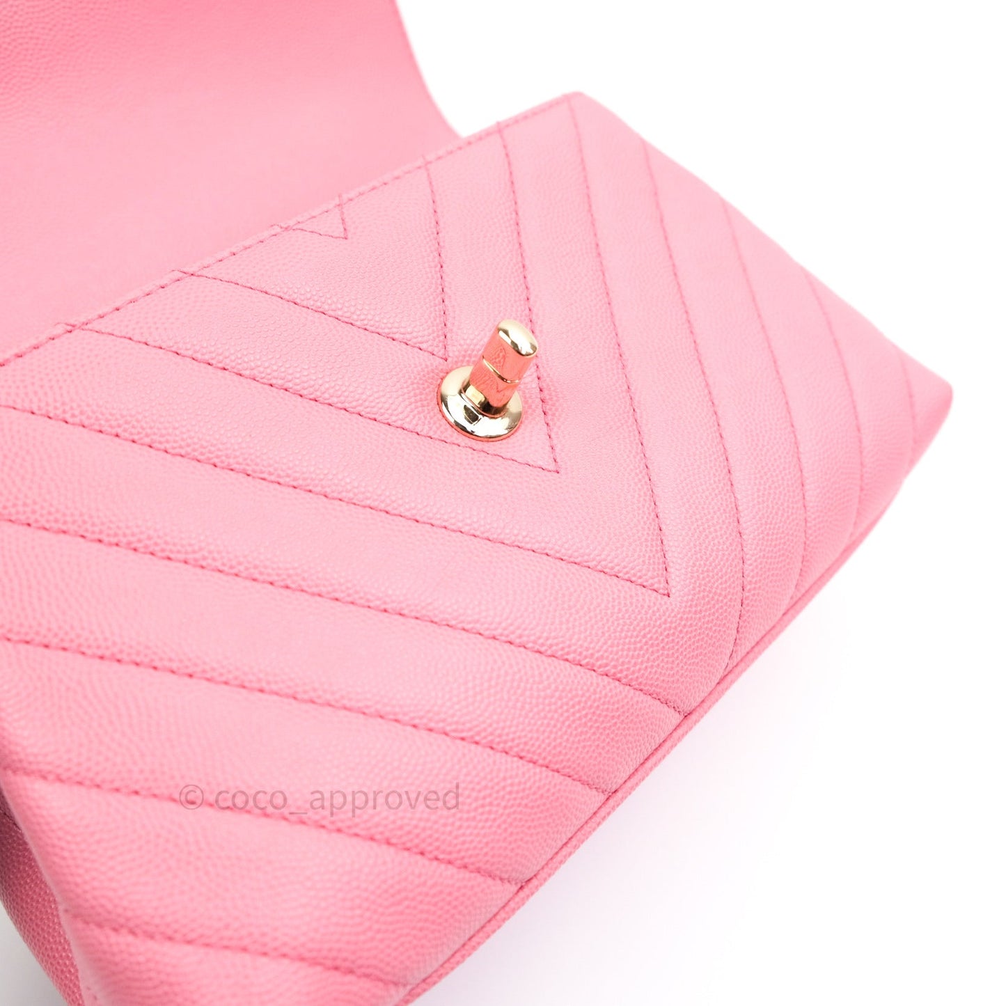 Chanel Mini Coco Handle Chevron Pink Caviar Quilted Gold Hardware