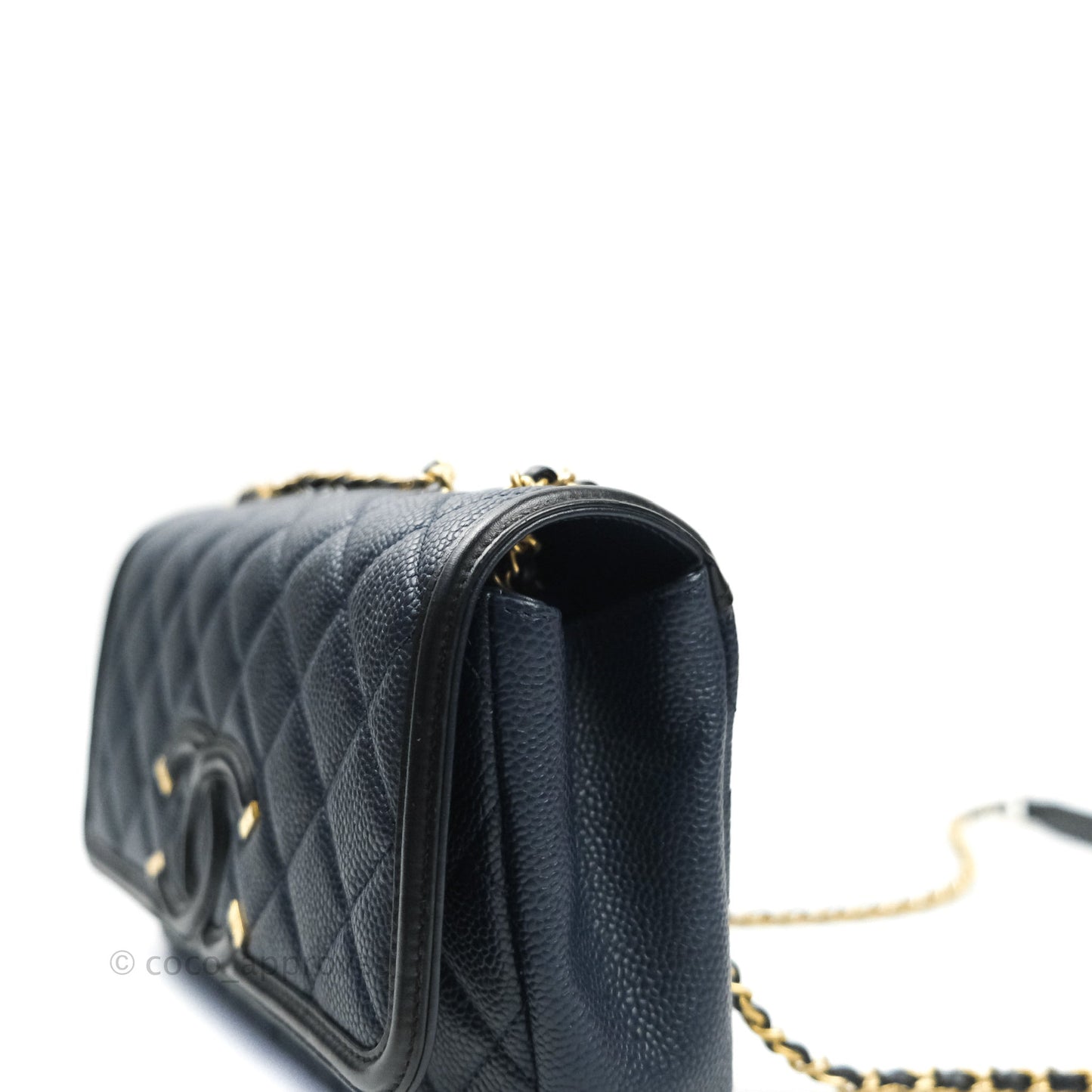 Chanel Quilted Small CC Filigree Flap Navy Caviar