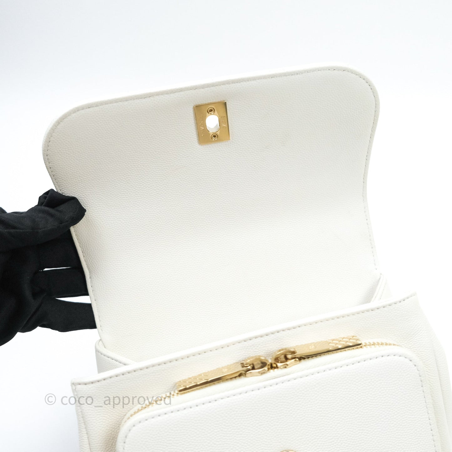 Chanel Quilted Small Business Affinity Flap White Caviar Light Gold Hardware