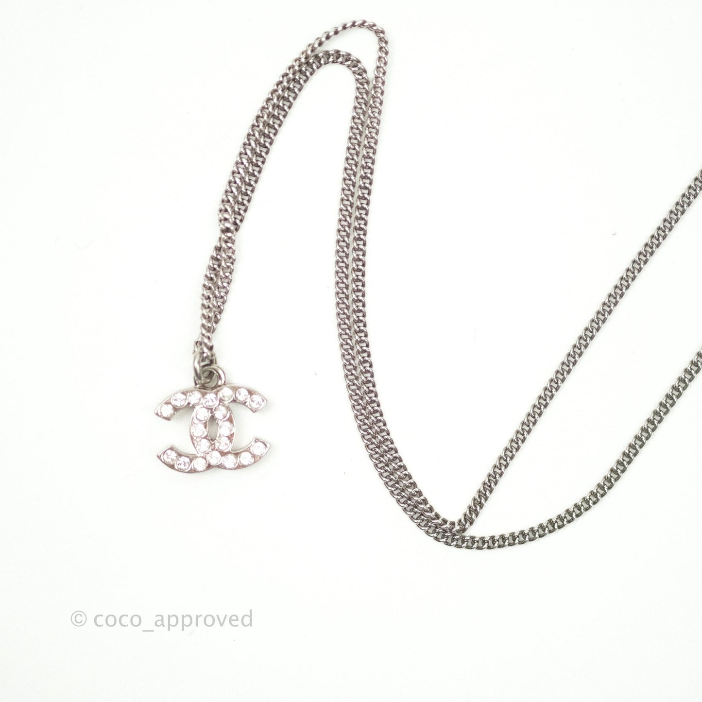 Chanel CC Necklace Silver Crystal
