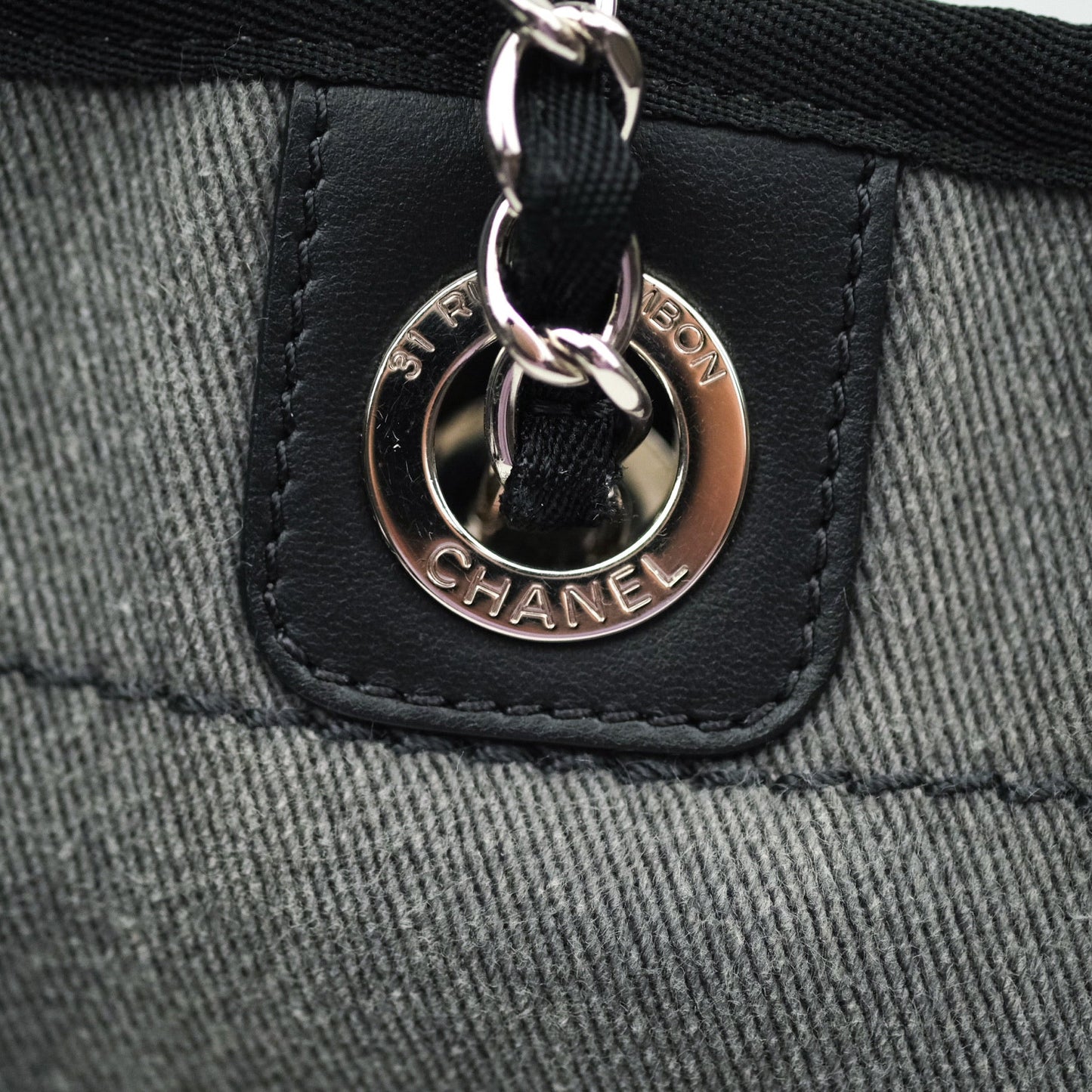 Chanel Denim Deauville Grey/Black With Black Sequins Logo