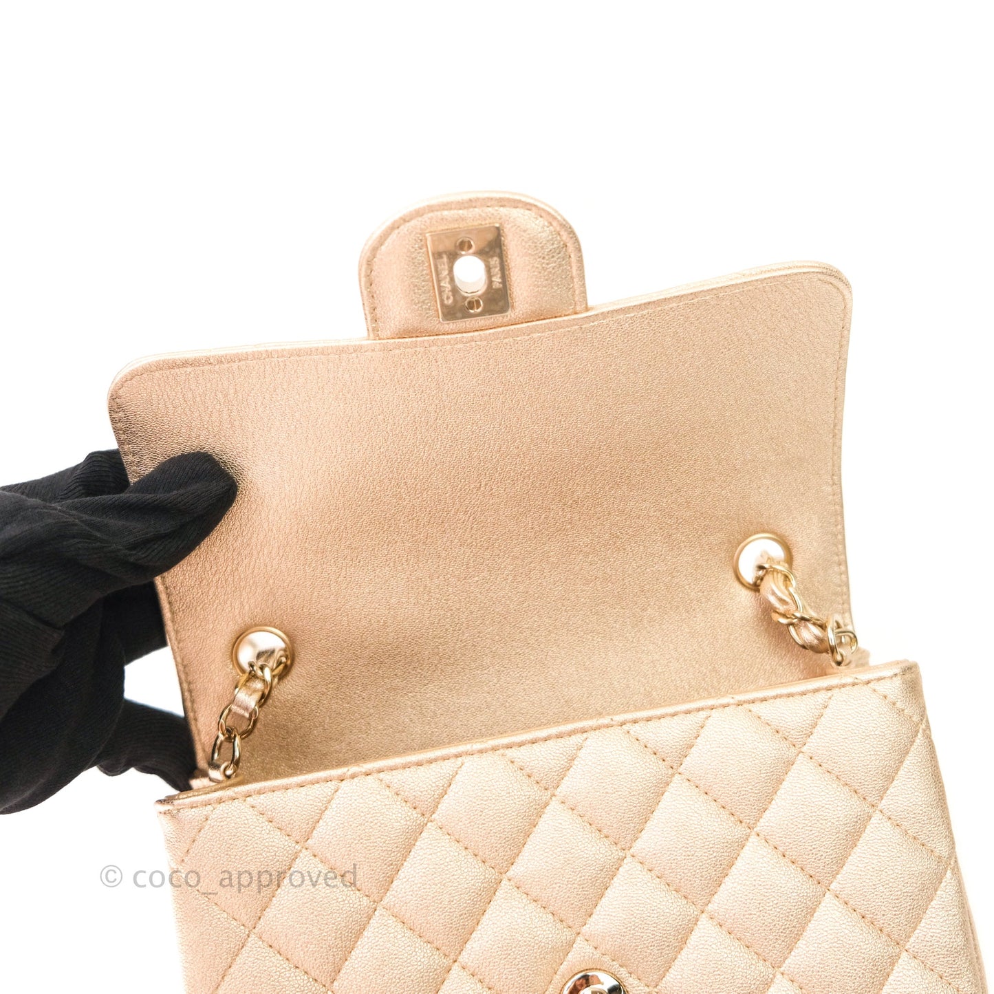 Chanel Quilted Mini Rectangular Iridescent Gold Lambskin Gold Hardware