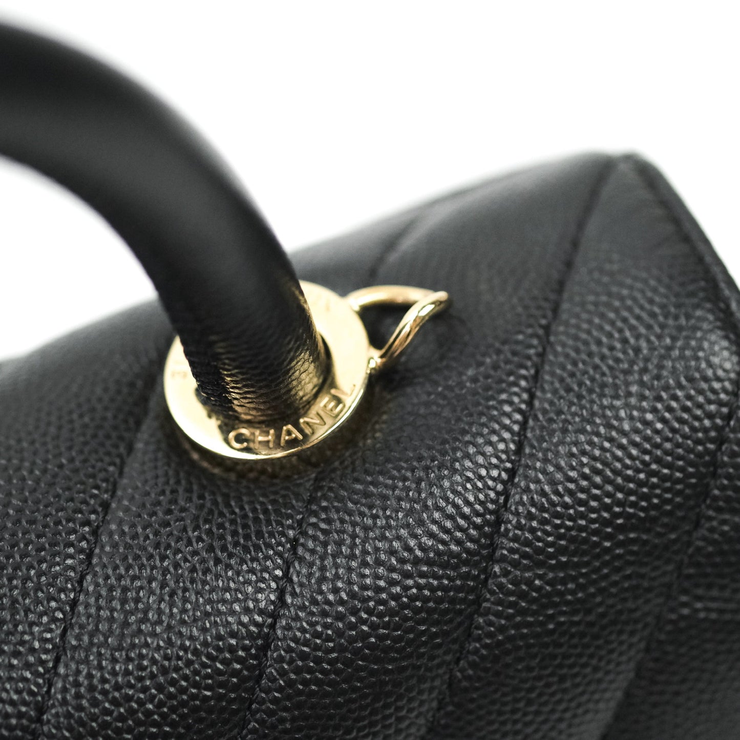 Chanel Mini Coco Handle Chevron Black Caviar Gold Hardware