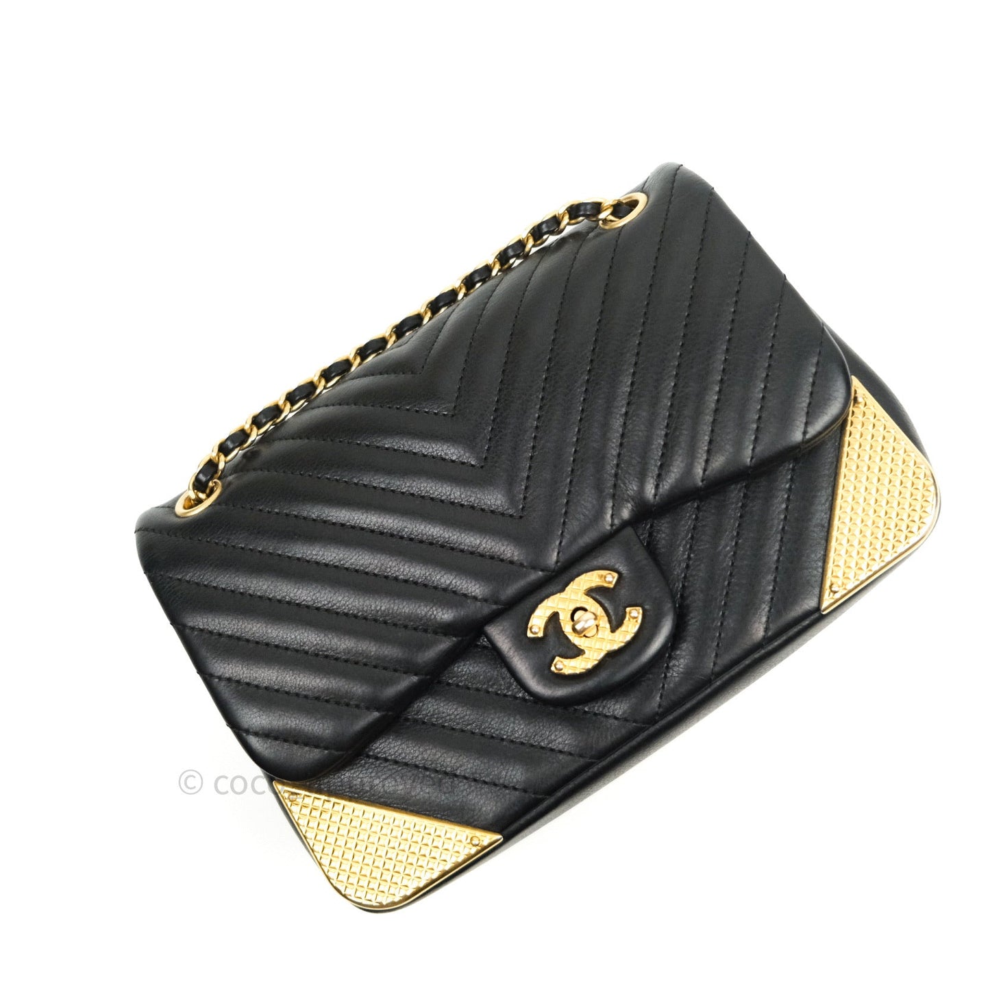 Chanel Chevron Rock The Corner Mini Black Calfskin Gold Hardware 18A