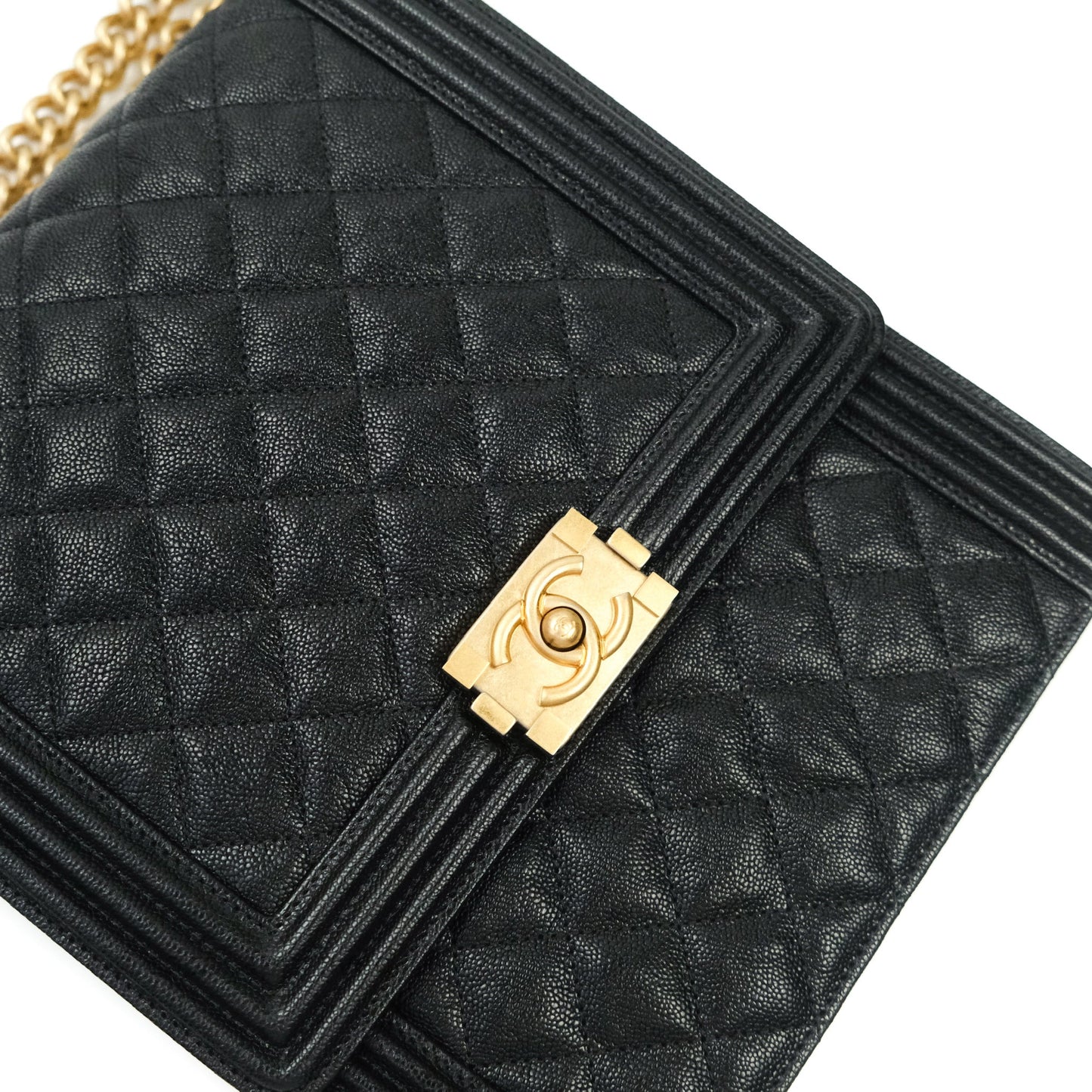 Chanel Quilted North South Boy Flap Black Caviar Gold Hardware