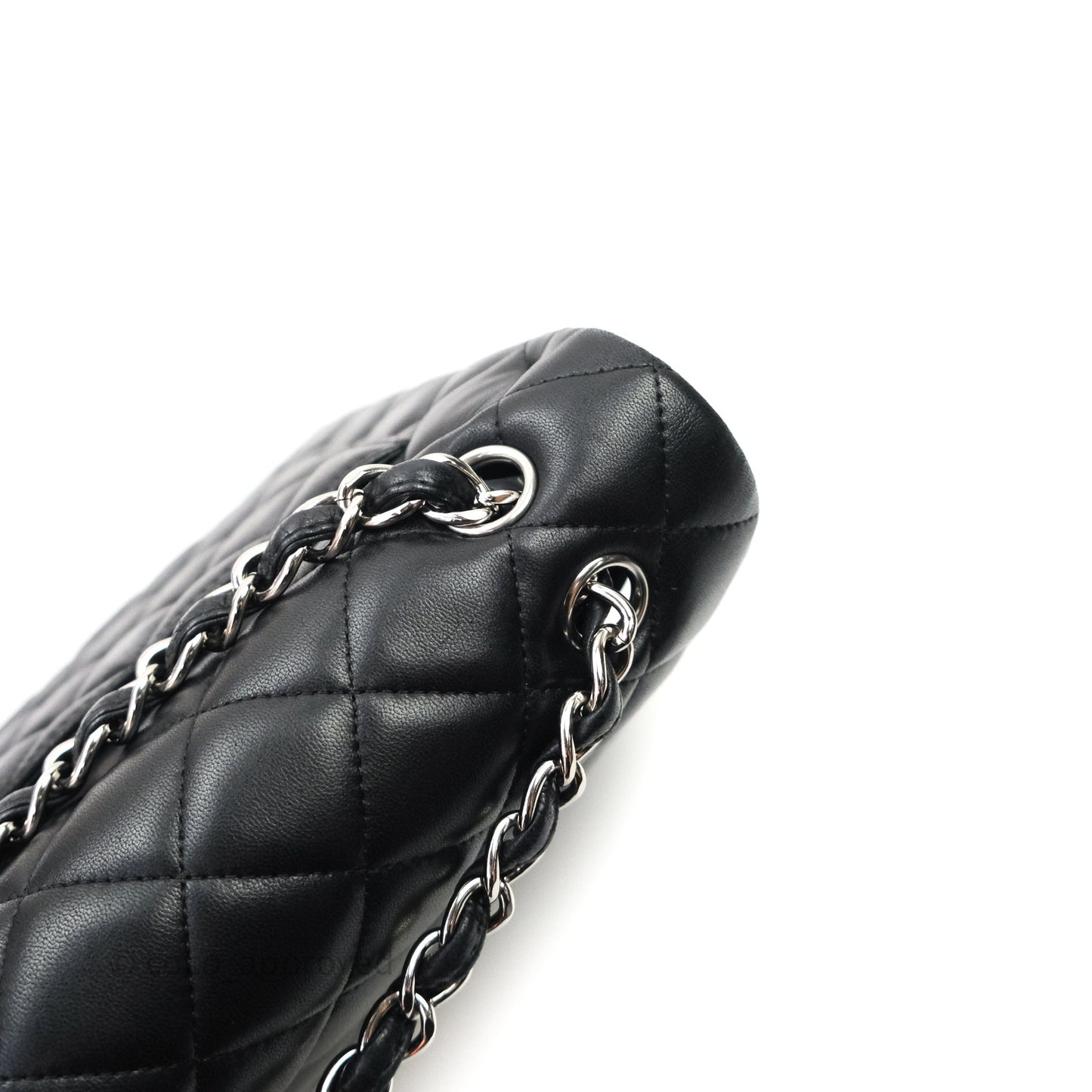 Chanel Quilted Maxi Single Flap Black Lambskin Silver Hardware