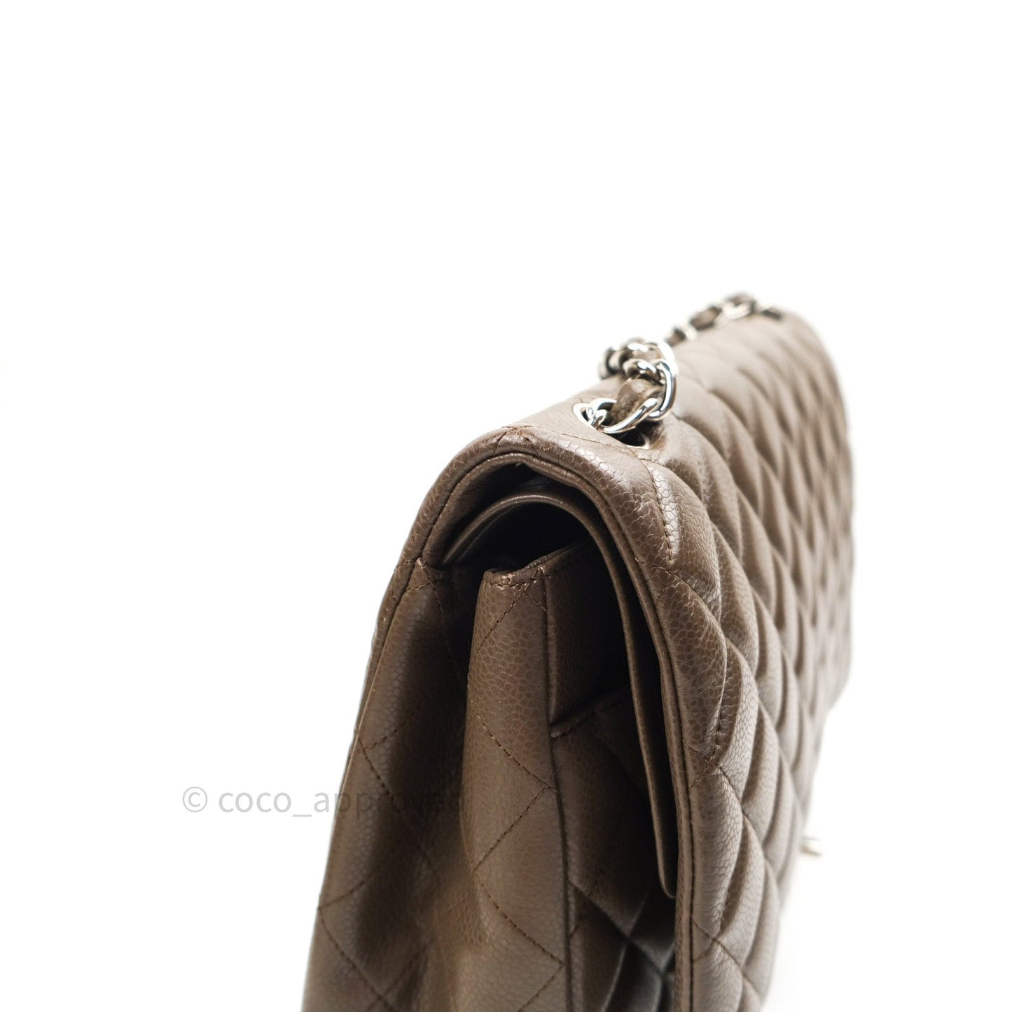 Chanel Double Flap Maxi Khaki Caviar Silver Hardware