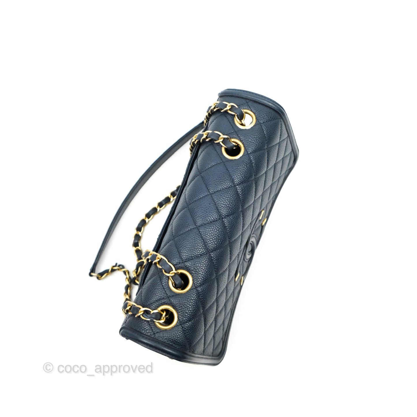 Chanel Quilted Medium CC Filigree Flap Navy Caviar Aged Gold Hardware