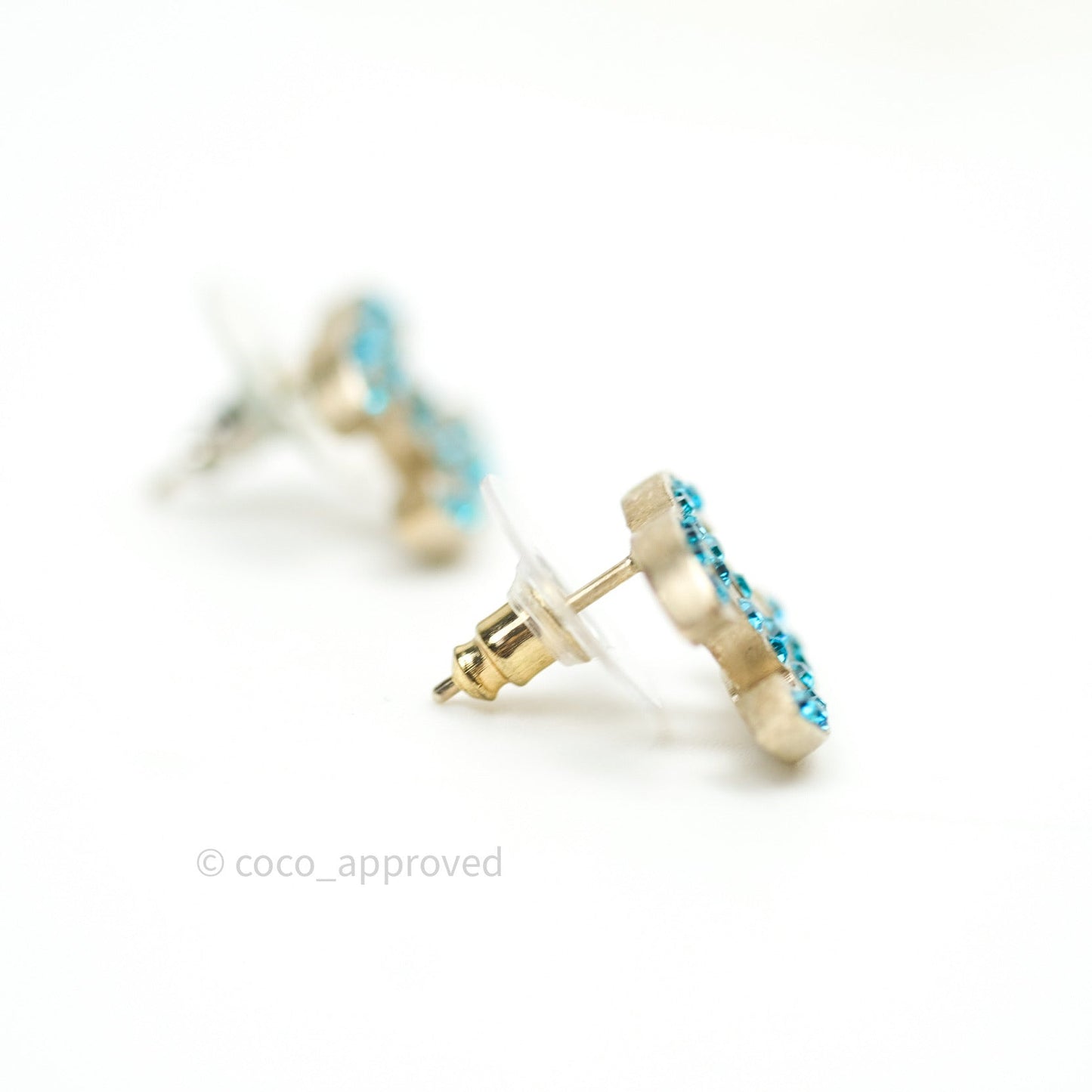 Chanel CC Tiffany Blue Crystals Silver Tone Earrings