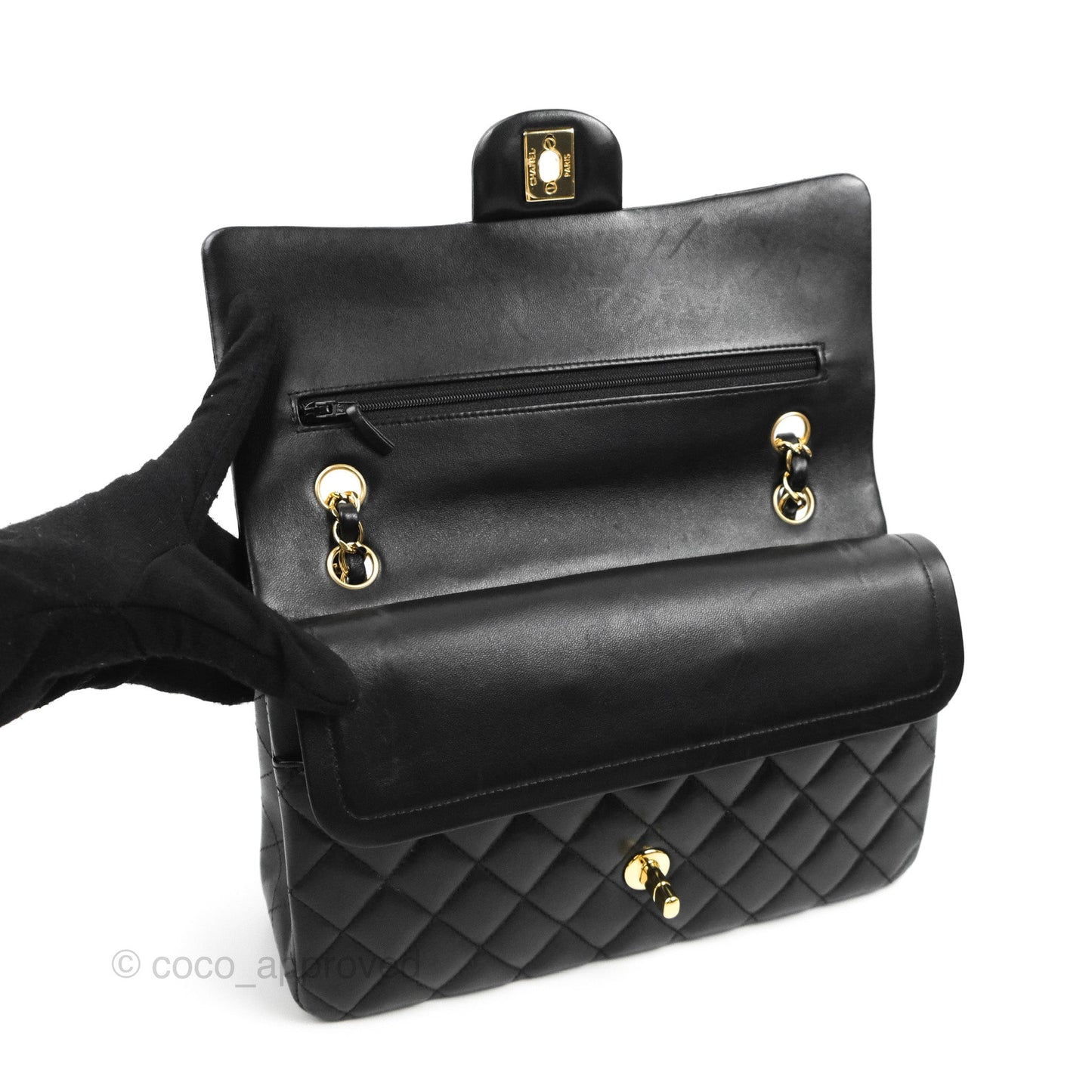 Chanel Classic M/L Medium Flap Quilted Black Lambskin Gold Hardware