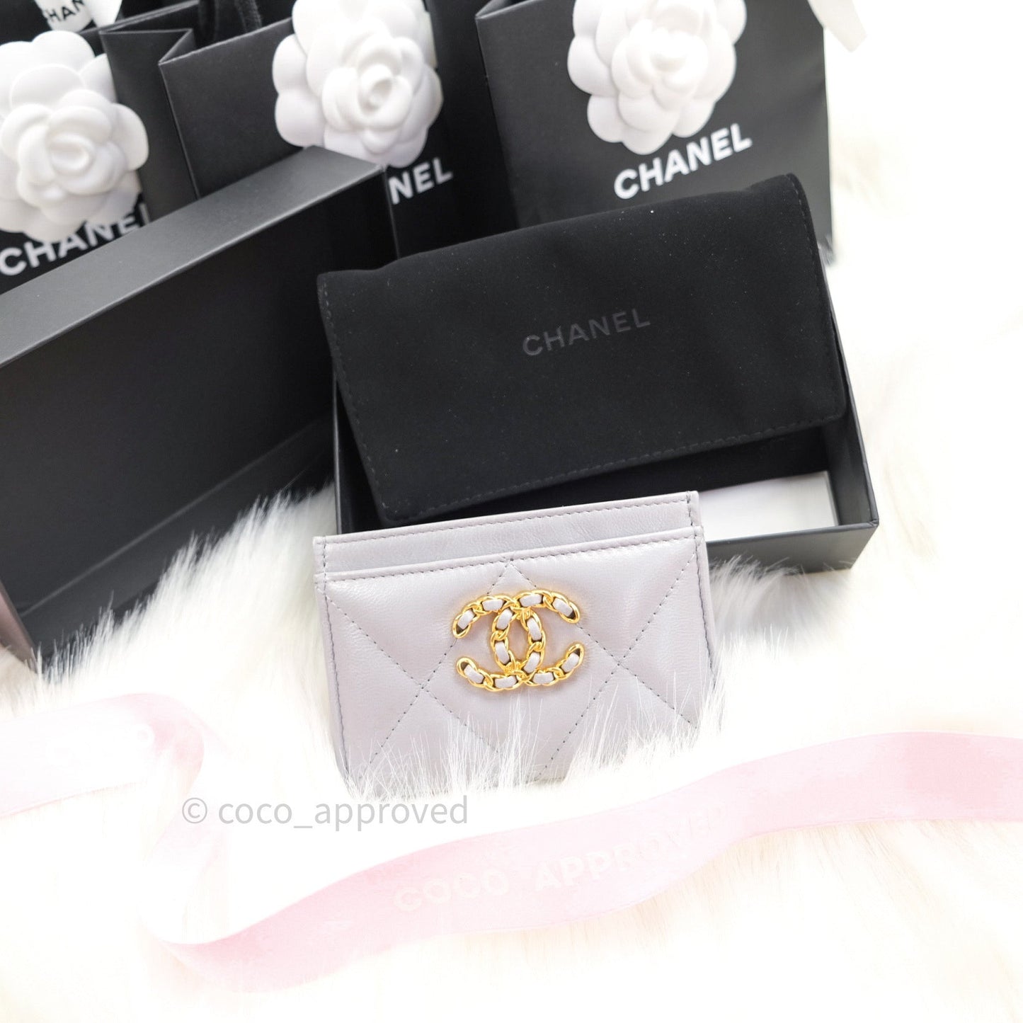 Chanel 19 Quilted Grey Flat Card Holder