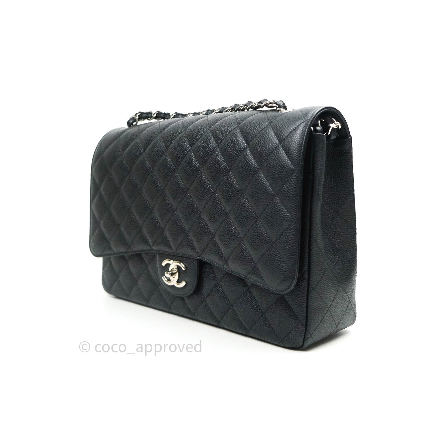 Chanel Classic Jumbo Double Flap Maxi Black Caviar Silver Hardware